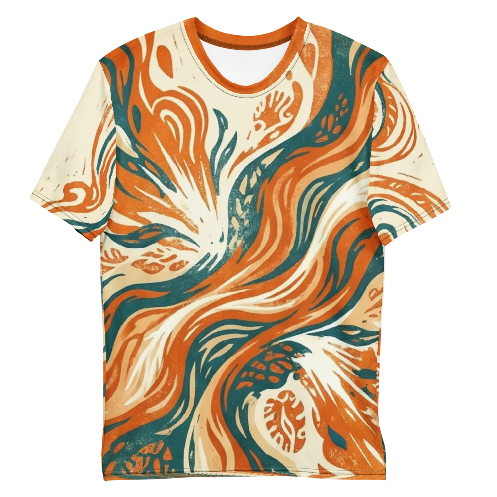 Abstrakte Botanik T-Shirt — Orange Türkis Welle