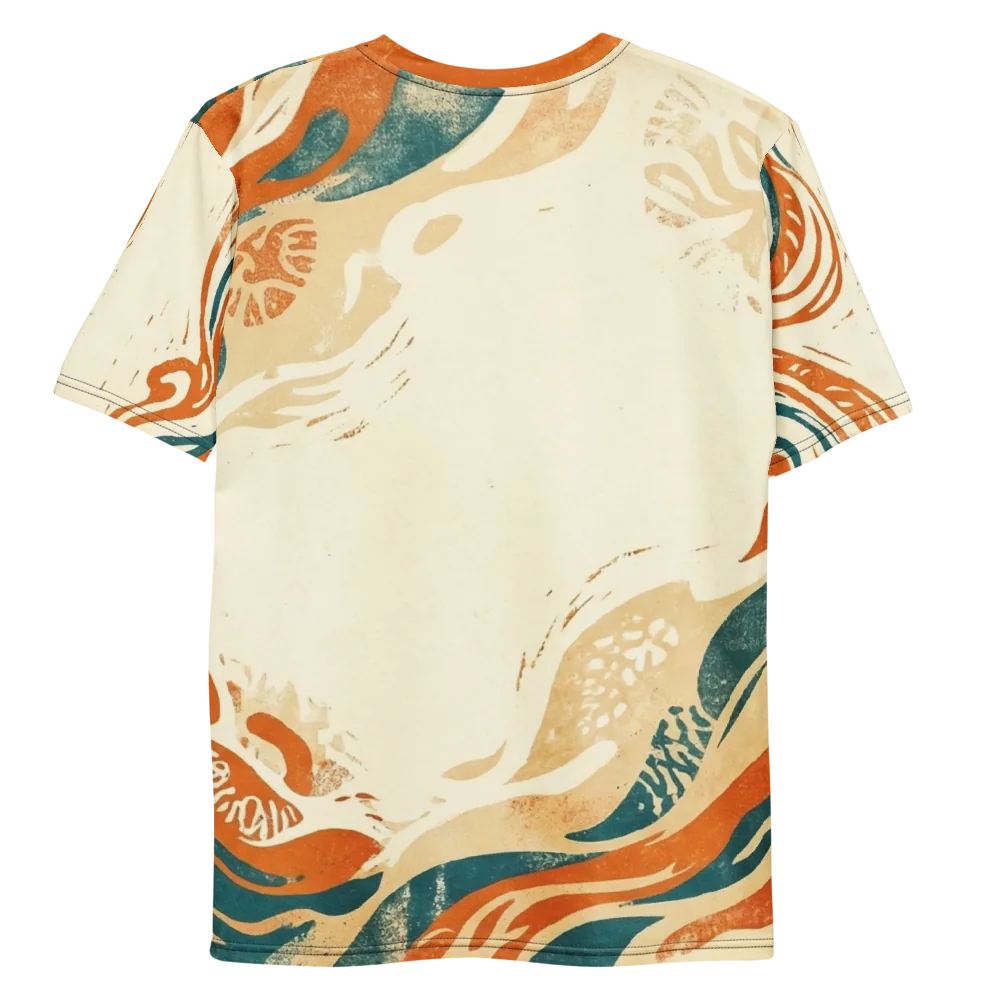 Abstrakte Botanik T-Shirt — Orange Türkis Welle
