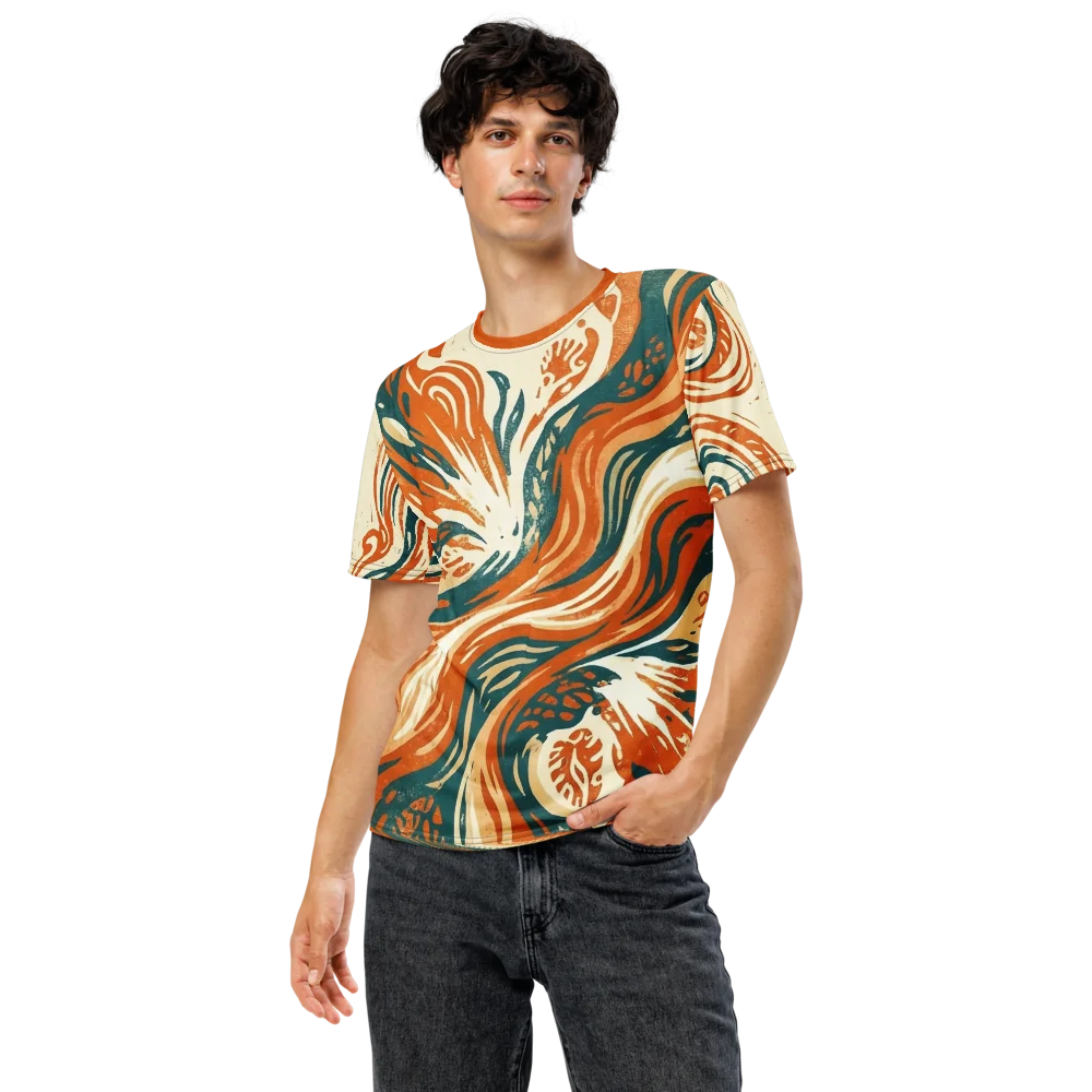 Abstrakte Botanik T-Shirt — Orange Türkis Welle — Ansicht 5