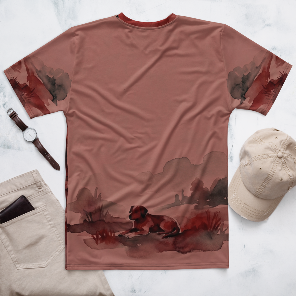 Abenteuer Aquarell Hund T-Shirt – Rote Landschaft