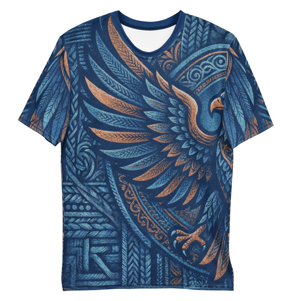 Mystischer Bär & Adler T-Shirt – Kupfer-Blaues Mandala Design