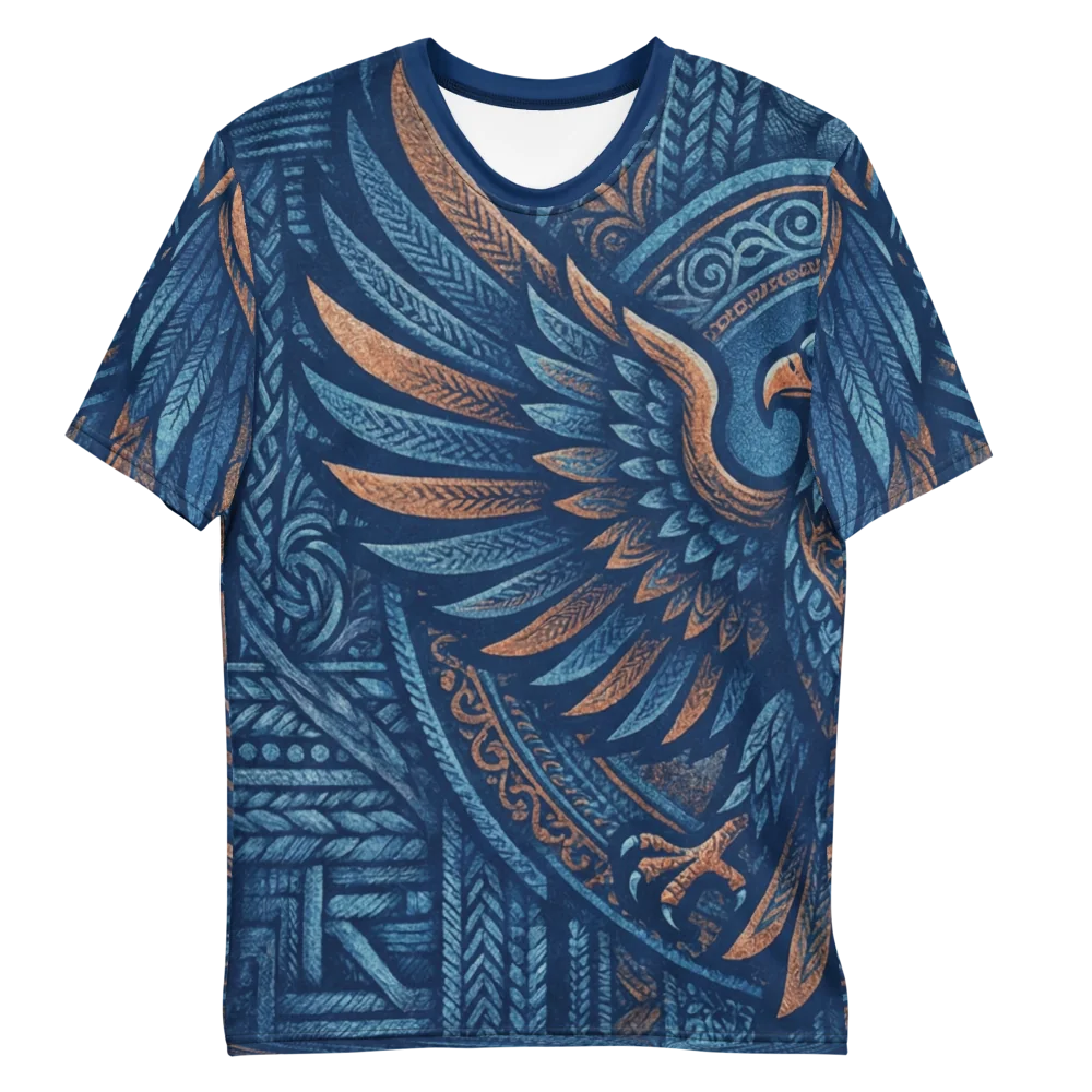 Tribal Adler T-Shirt — Azteken Feder Kupfer Marine