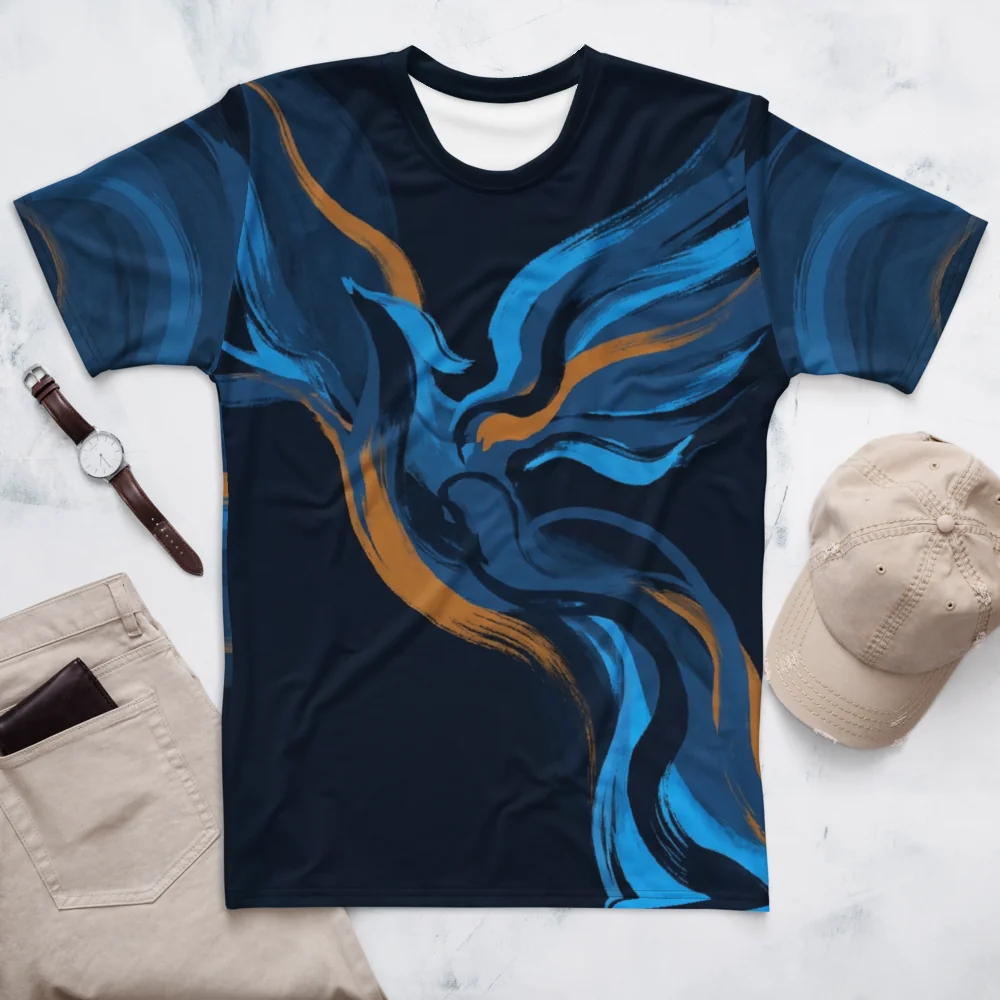 Phoenix Pinselstrich T-Shirt — Sumi-e Blau Orange — Ansicht 3