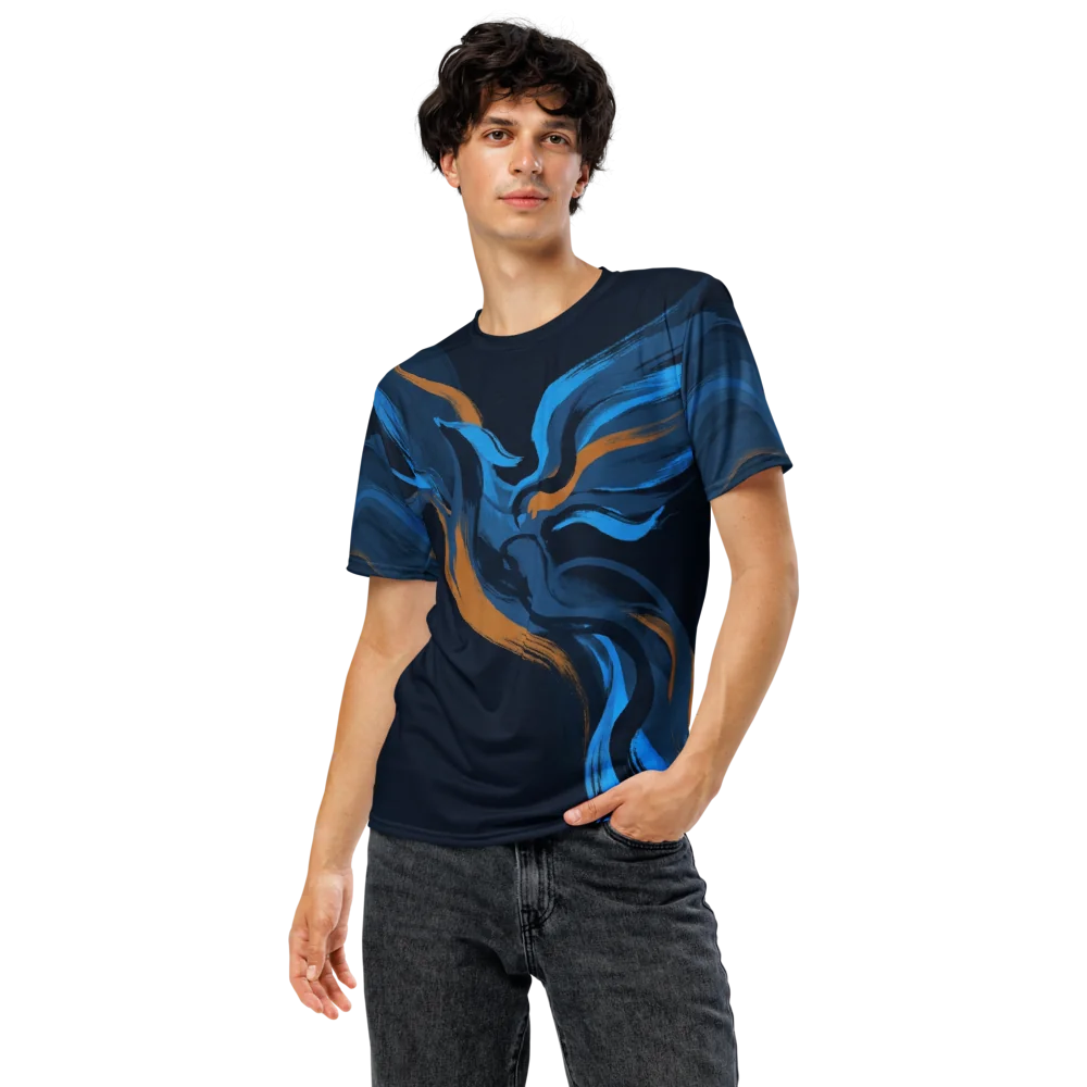 Phoenix Pinselstrich T-Shirt — Sumi-e Blau Orange — Ansicht 5