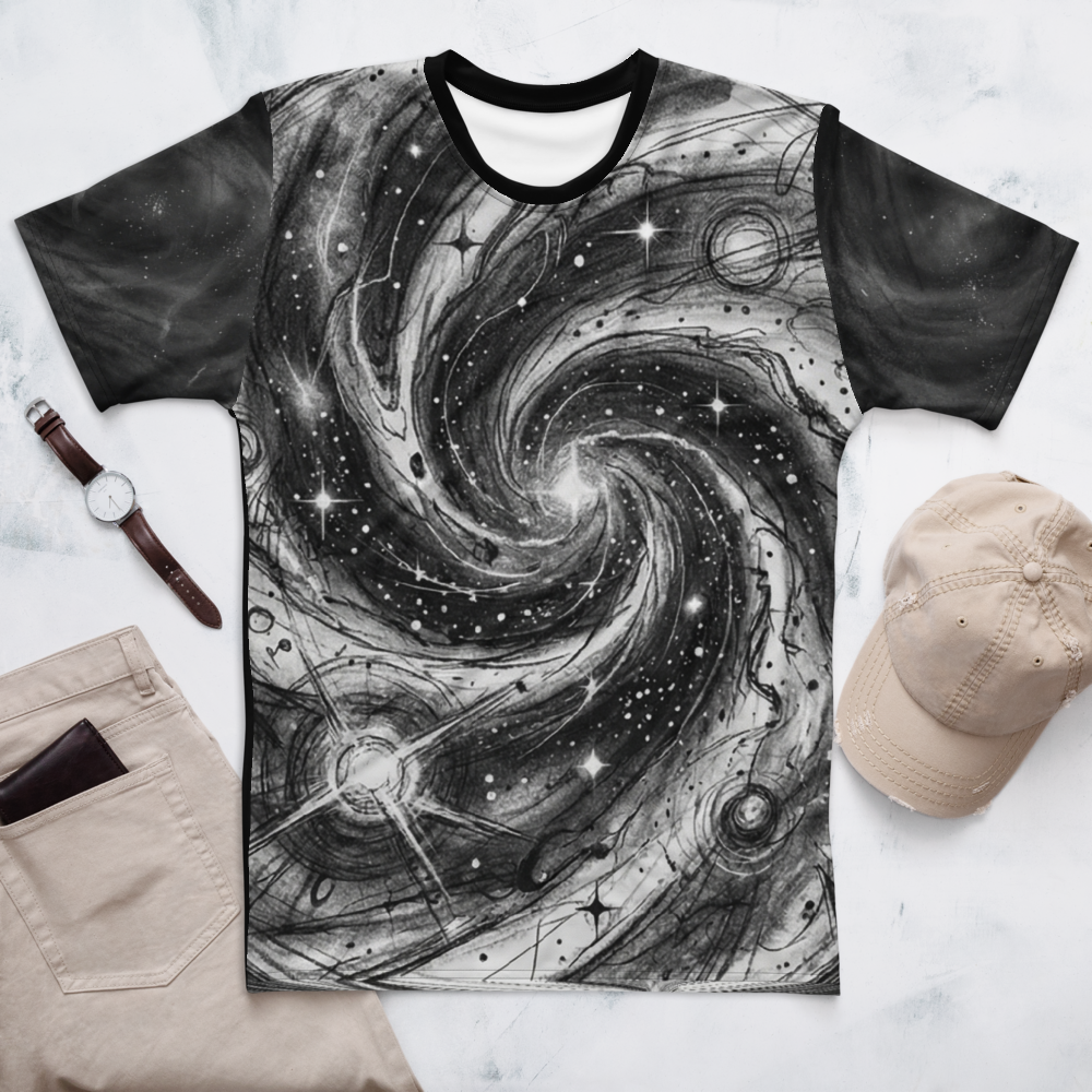 Galaxie-Spirale Bleistift-Skizze — Monochrom Cosmic T-Shirt