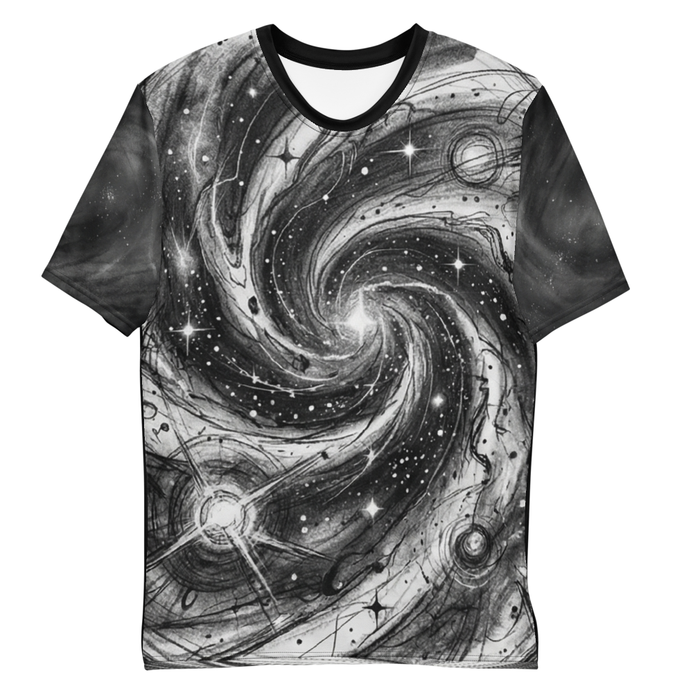 Monochrome Galaxie T-Shirt – Kosmischer Strudel