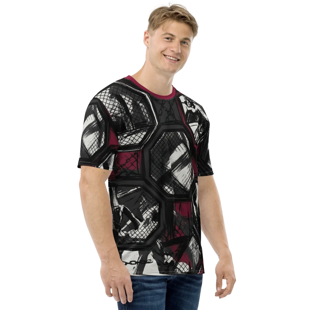 MMA Cage Storyboard T-Shirt — Burgundy Fight Comic