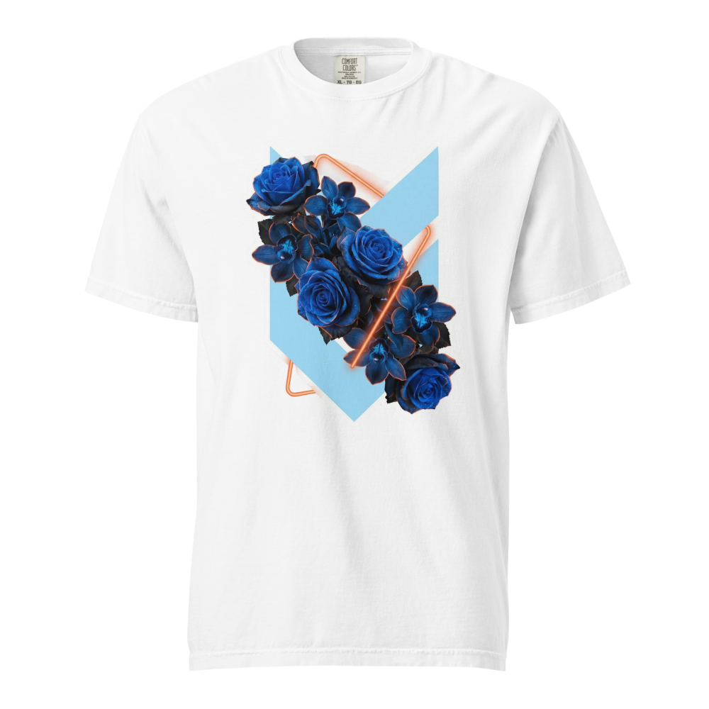 Blaue Rosen Neon-Ring Orchideen — Dark Floral T-Shirt