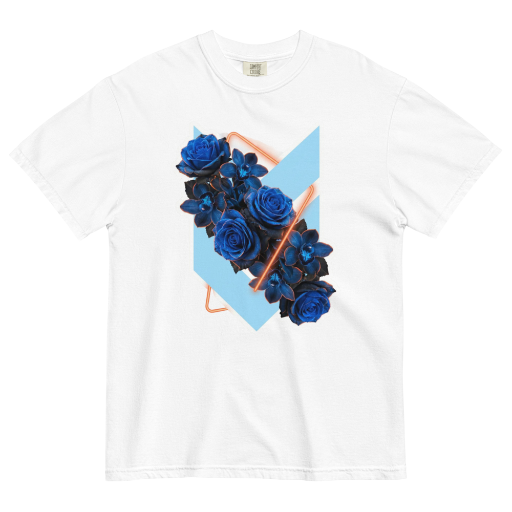 Blaue Rosen Neon-Ring Orchideen — Dark Floral T-Shirt