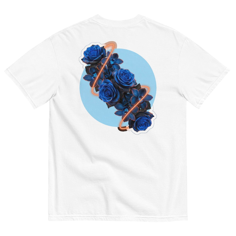 Blaue Rosen Neon-Ring Orchideen — Dark Floral T-Shirt