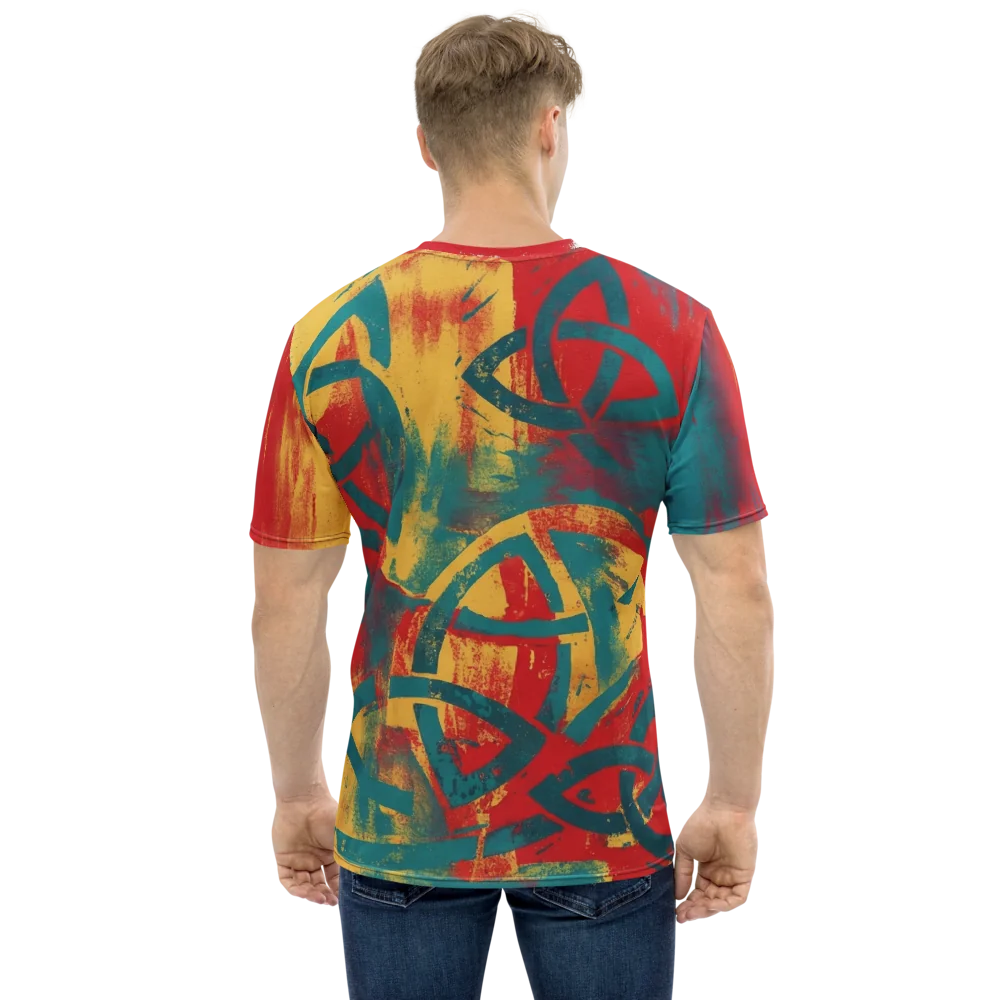 Keltischer Knoten T-Shirt — Kleeblatt Grunge Rot Türkis