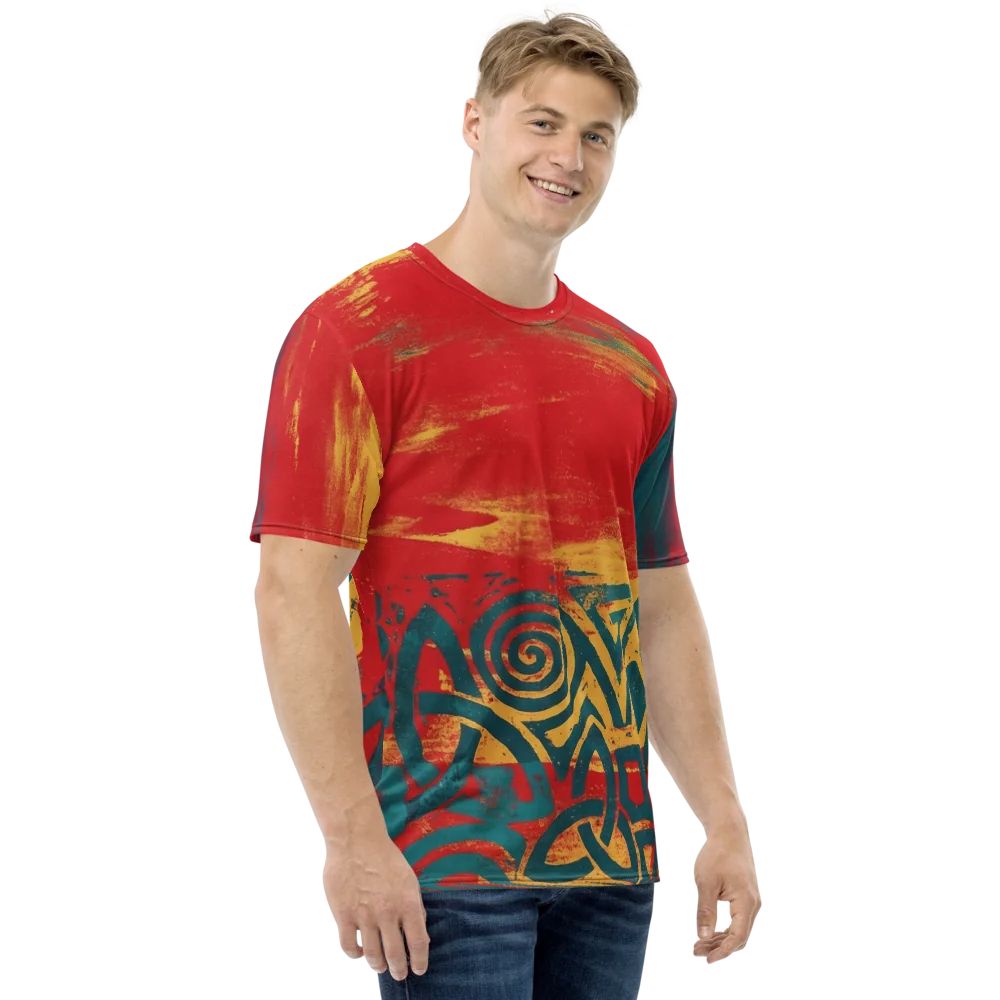 Keltischer Knoten T-Shirt — Kleeblatt Grunge Rot Türkis