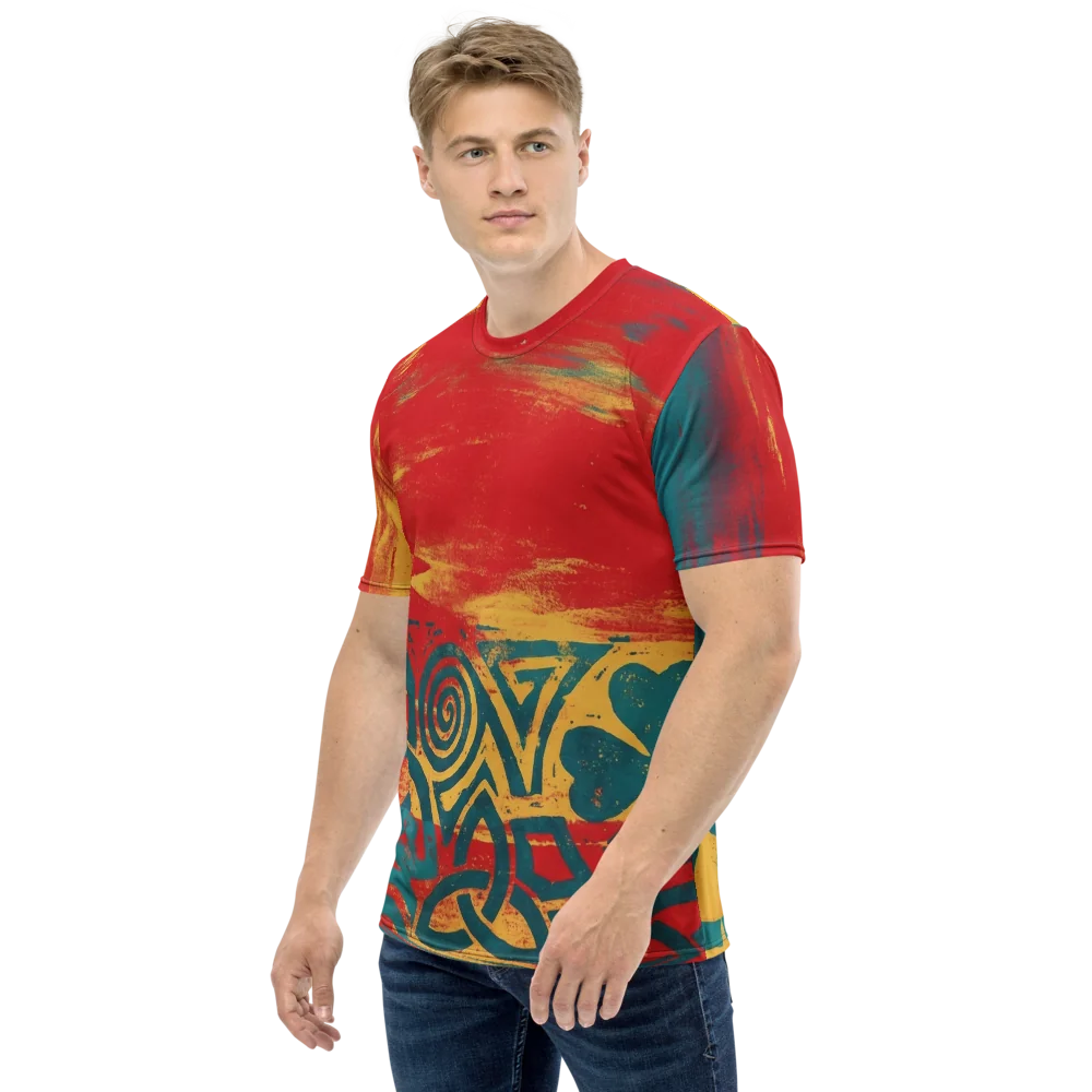 Keltischer Knoten T-Shirt — Kleeblatt Grunge Rot Türkis