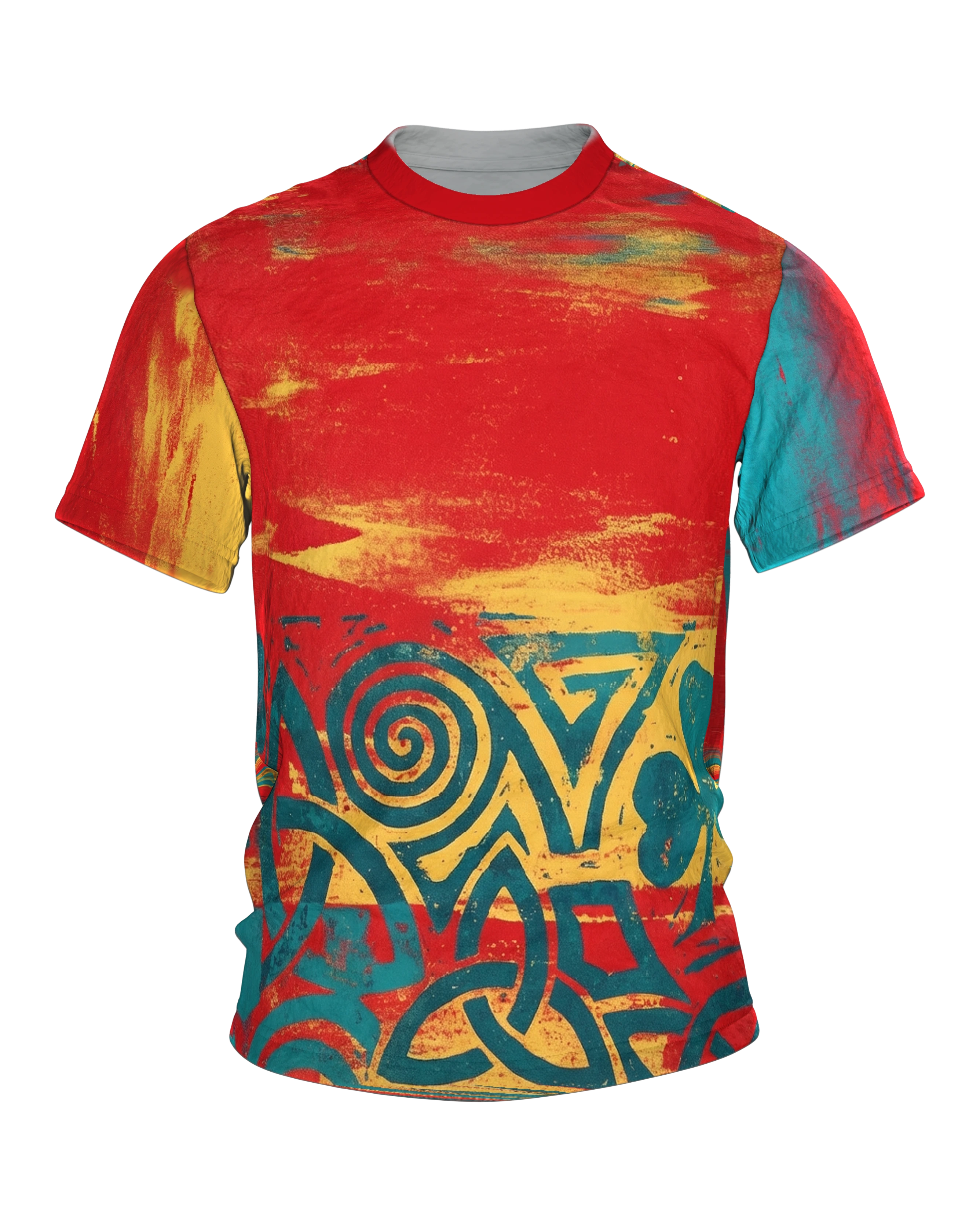 Keltischer Knoten T-Shirt, Spirale und Kleeblatt im Grunge-Fries