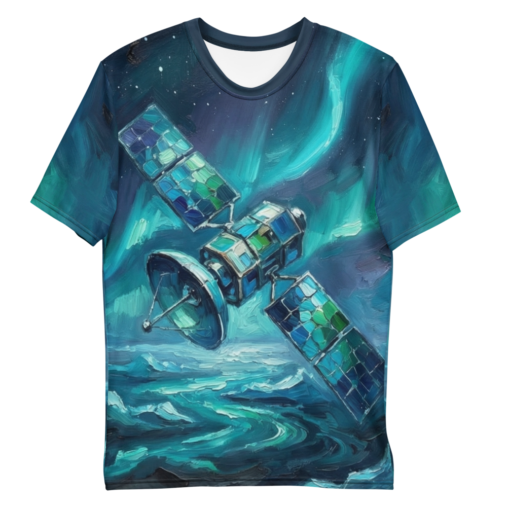 Satellit & Polarlichter T-Shirt – Ölgemälde Kunst