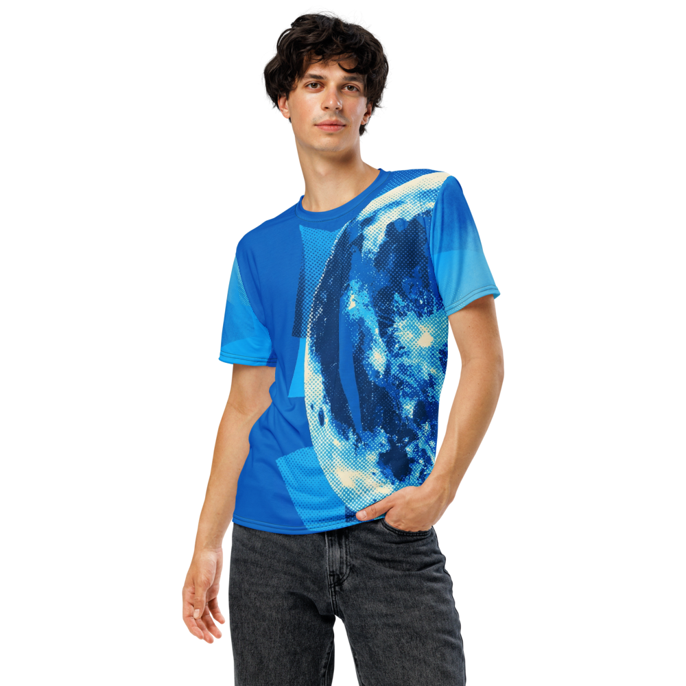 Halftone Mond Monochrom Blau — Fotodruck T-Shirt