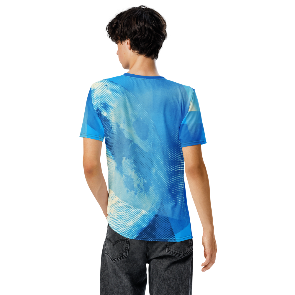 Halftone Mond Monochrom Blau — Fotodruck T-Shirt
