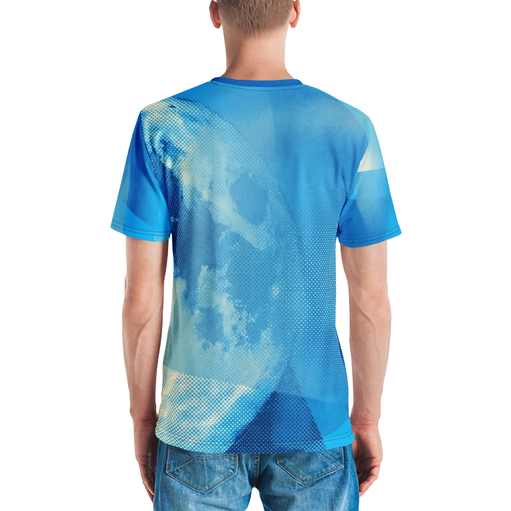 Halftone Mond T-Shirt — Monochrom Blau Fotodruck — Ansicht 7