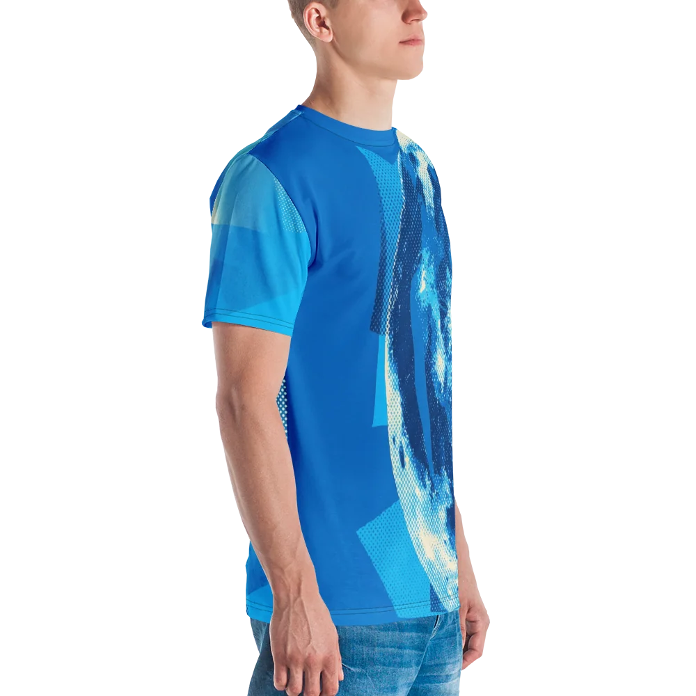 Halftone Mond T-Shirt — Monochrom Blau Fotodruck — Ansicht 6