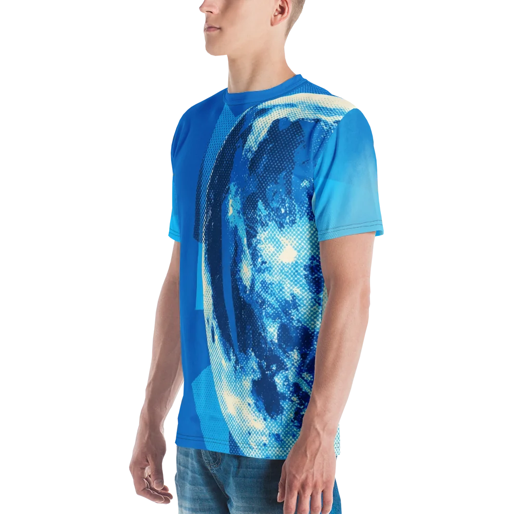Halftone Mond T-Shirt — Monochrom Blau Fotodruck — Ansicht 5