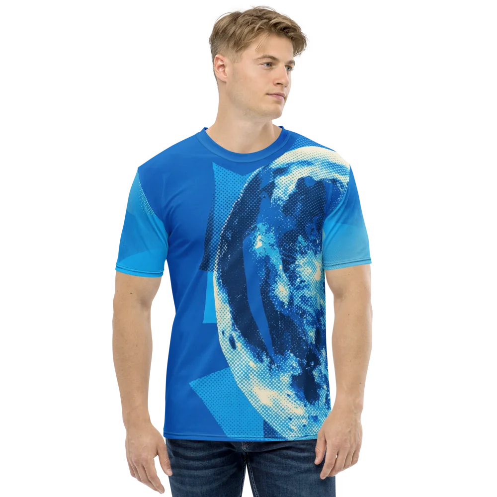 Halftone Mond T-Shirt — Monochrom Blau Fotodruck — Ansicht 8