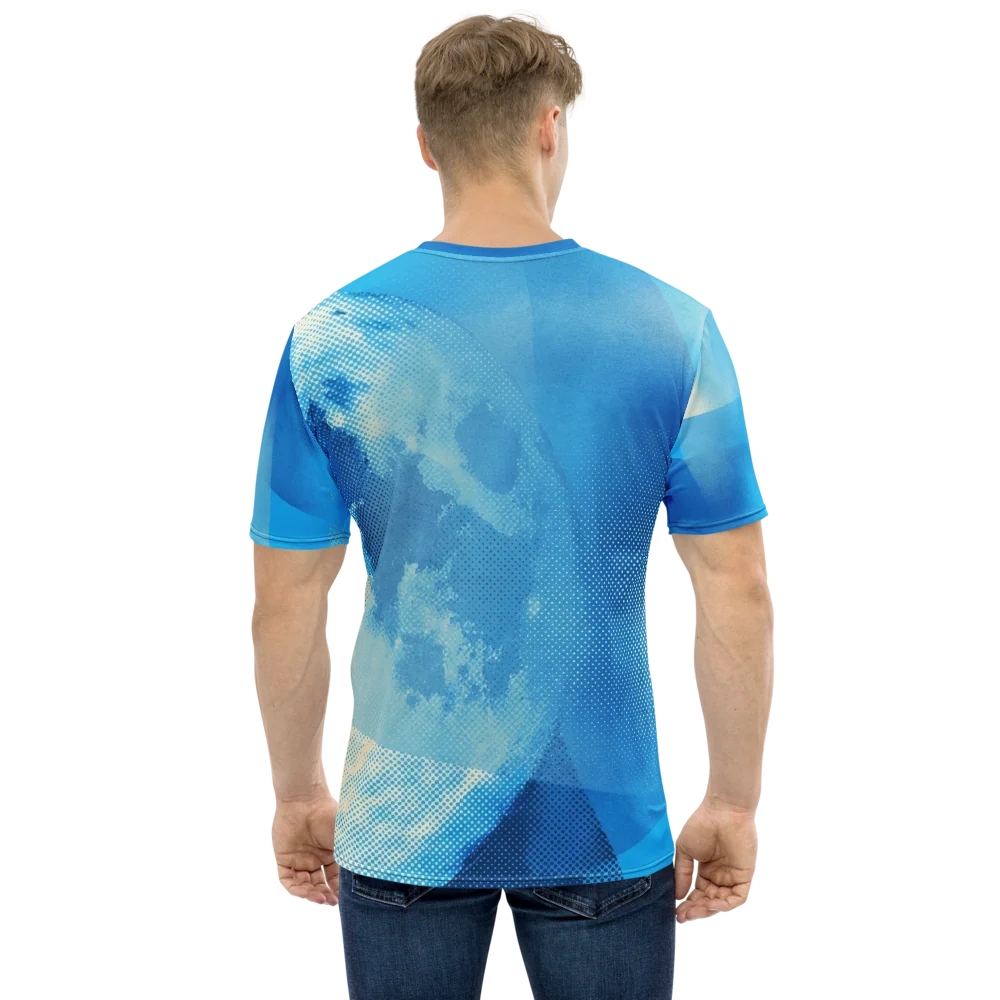 Halftone Mond T-Shirt — Monochrom Blau Fotodruck