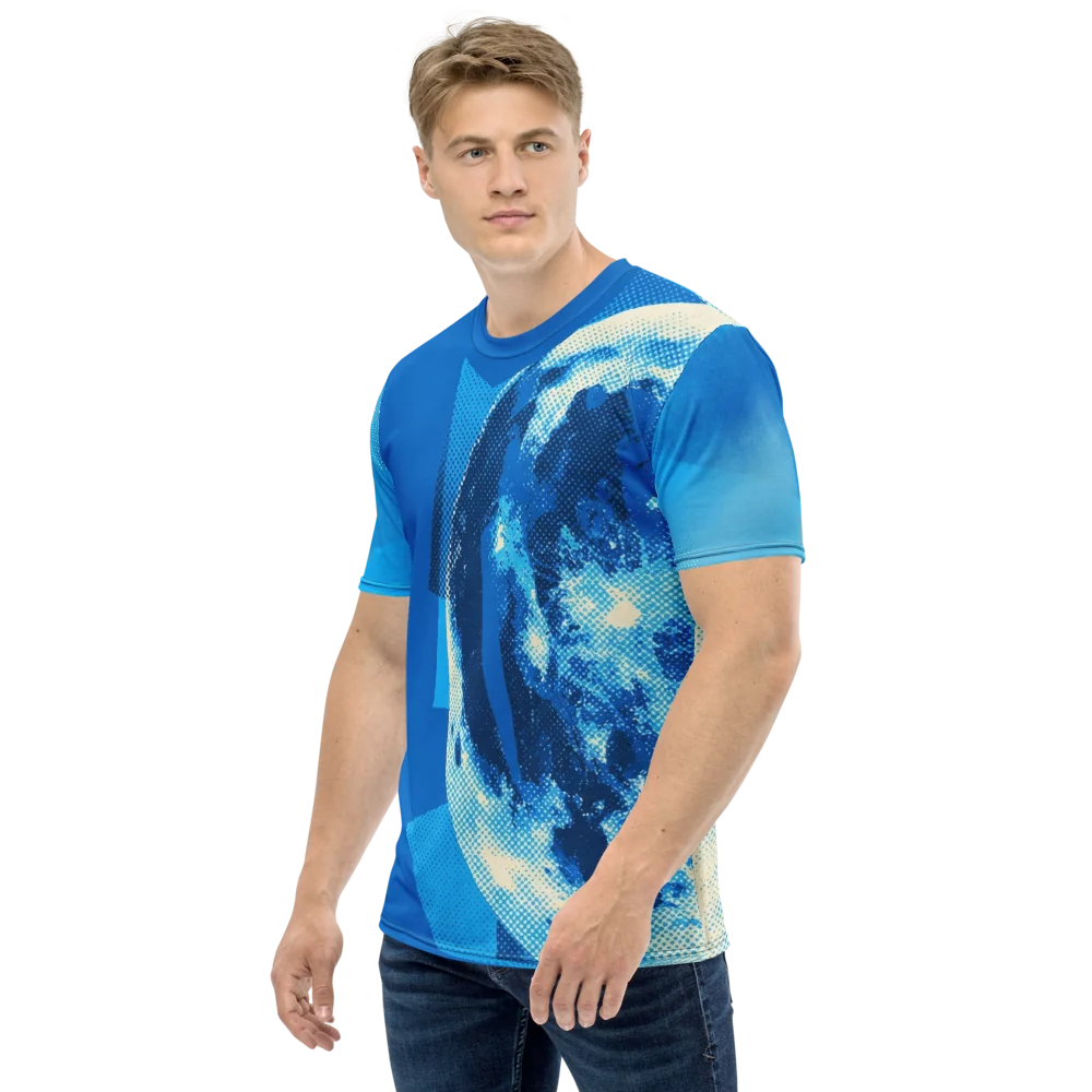 Halftone Mond T-Shirt — Monochrom Blau Fotodruck