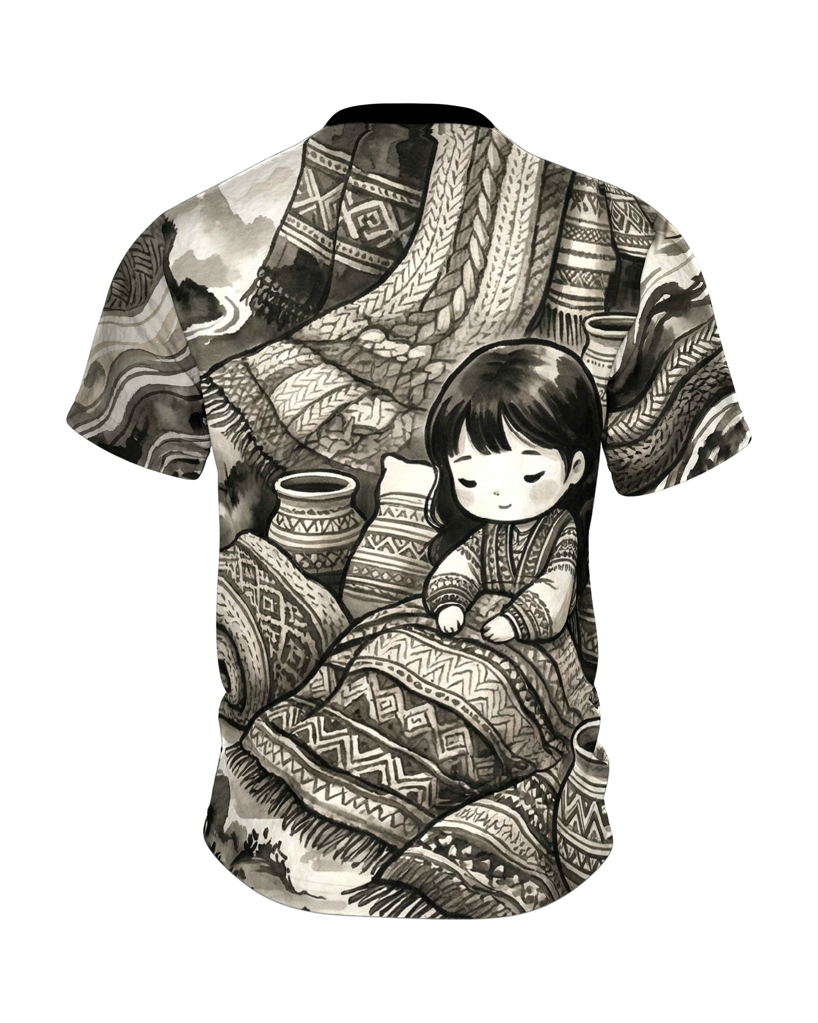 Traditionelles Chibi Mädchen T-Shirt: Ink Art, Rückseite
