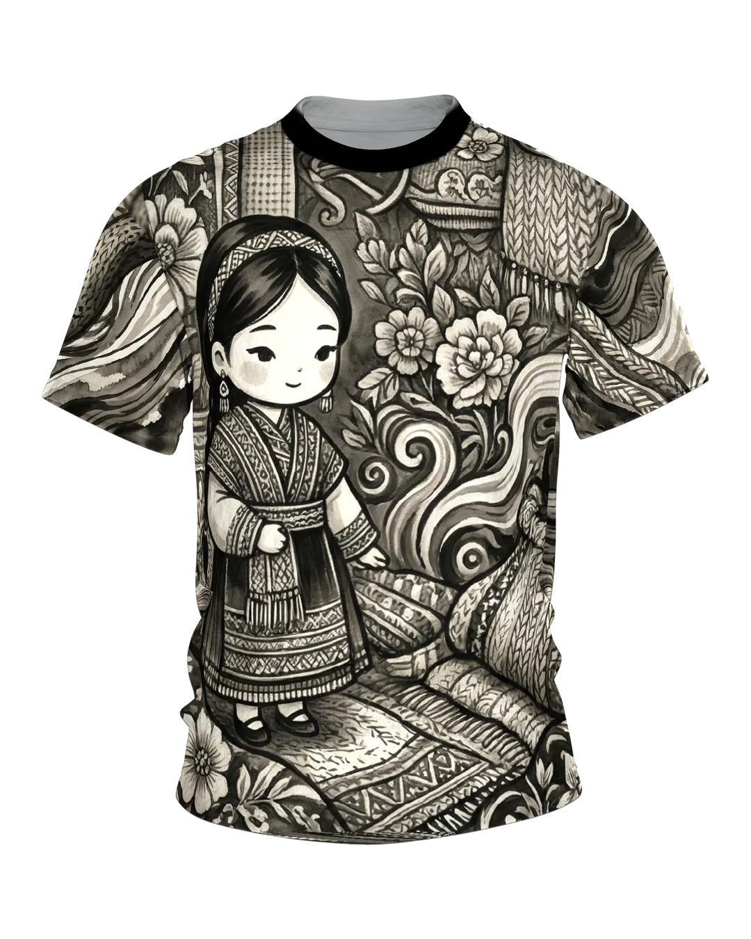 Traditionelles Chibi Mädchen T-Shirt: Ink Art