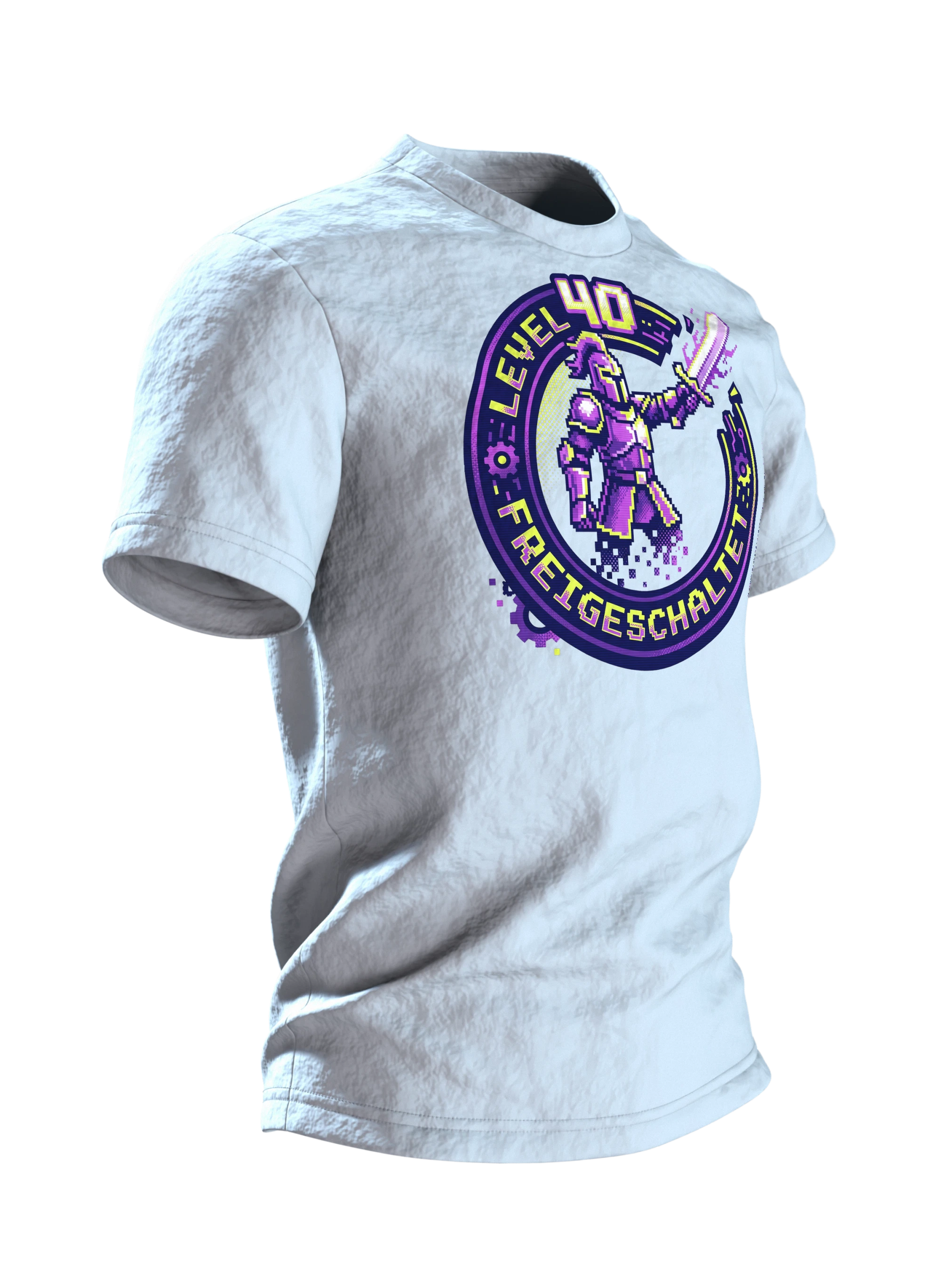 Pixel Ritter T-Shirt "Level 40 freigeschaltet", 8-Bit Gaming Badge zum 40. Geburtstag, Seitenansicht links
