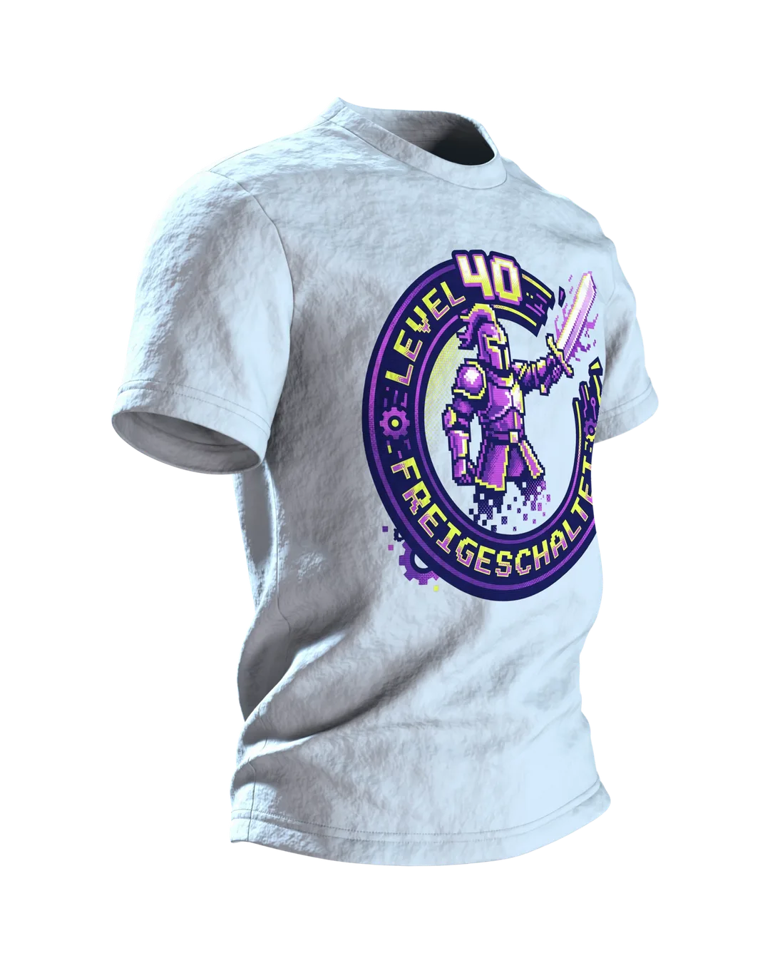 Pixel Ritter T-Shirt "Level 40 freigeschaltet", 8-Bit Gaming Badge zum 40. Geburtstag, Seitenansicht links