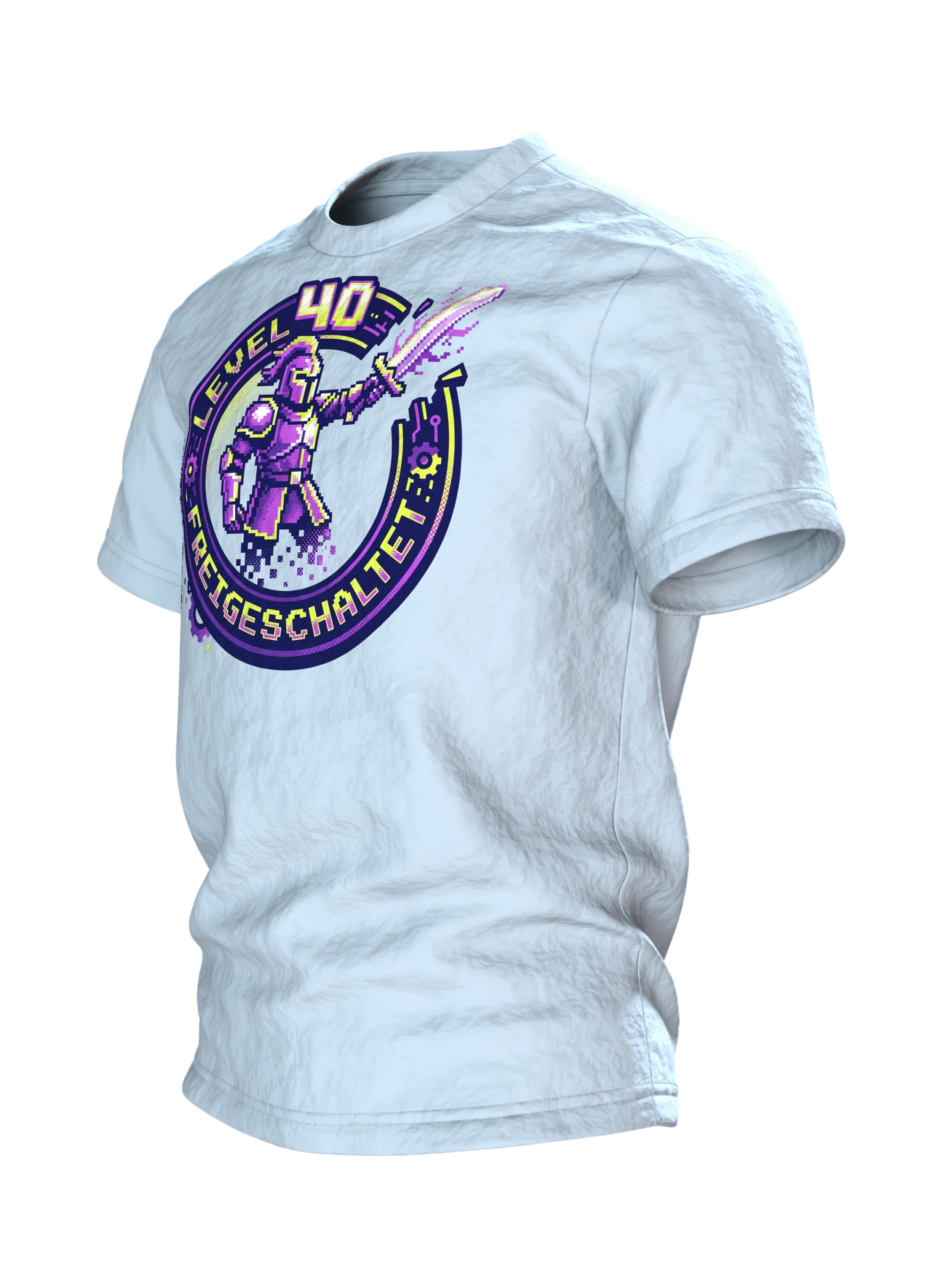 Pixel Ritter T-Shirt "Level 40 freigeschaltet", 8-Bit Gaming Badge zum 40. Geburtstag, Seitenansicht rechts