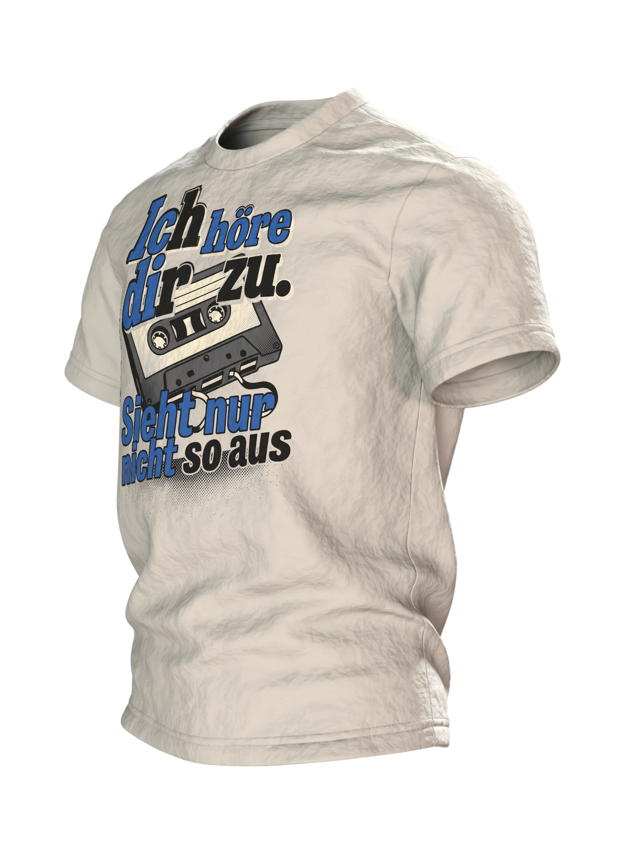 Kassette T-Shirt "Ich höre dir zu. Sieht nur nicht so aus", Retro Pop-Art Spruch, Seitenansicht rechts