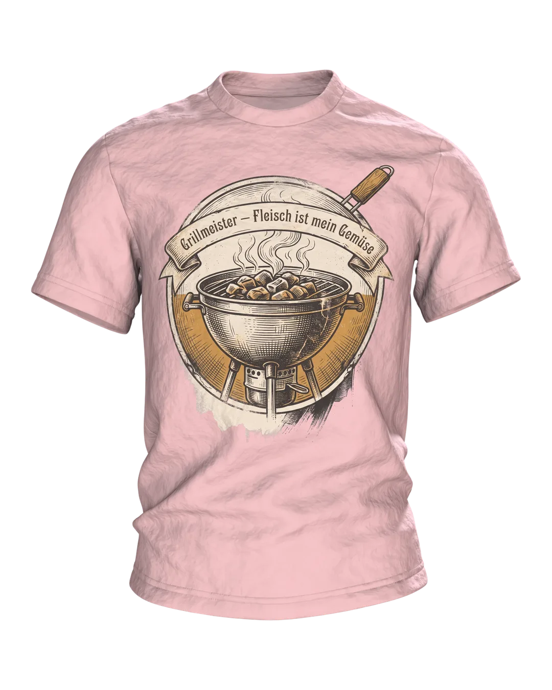 Kugelgrill T-Shirt "Grillmeister, Fleisch ist mein Gemüse", Vintage BBQ Emblem