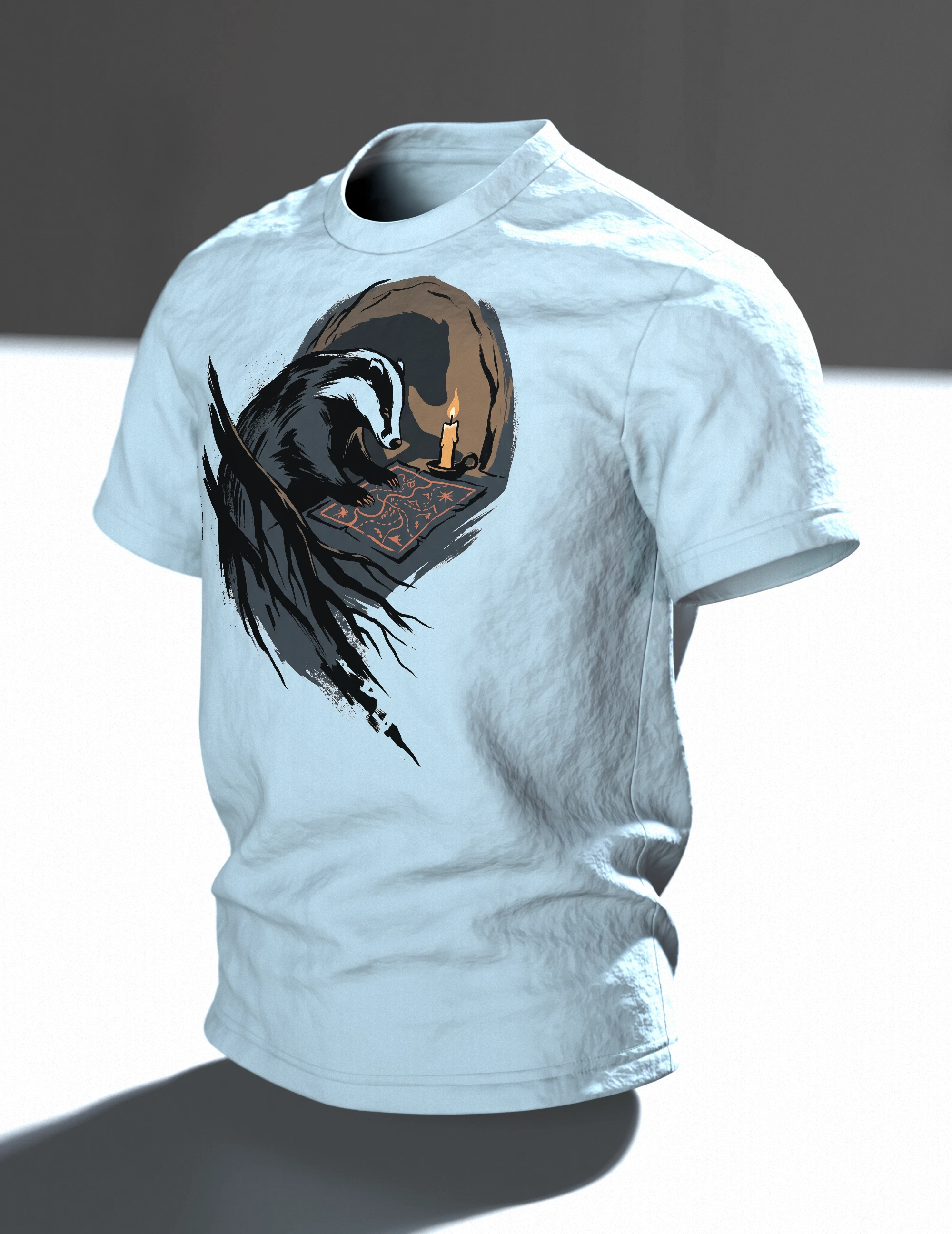 Dachs T-Shirt Sumi-e Waldtier Tusche Landkarte, Im Raum, schräg