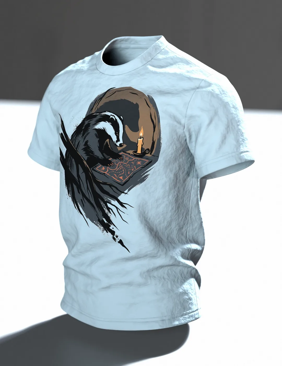 Dachs T-Shirt Sumi-e Waldtier Tusche Landkarte, Im Raum, schräg