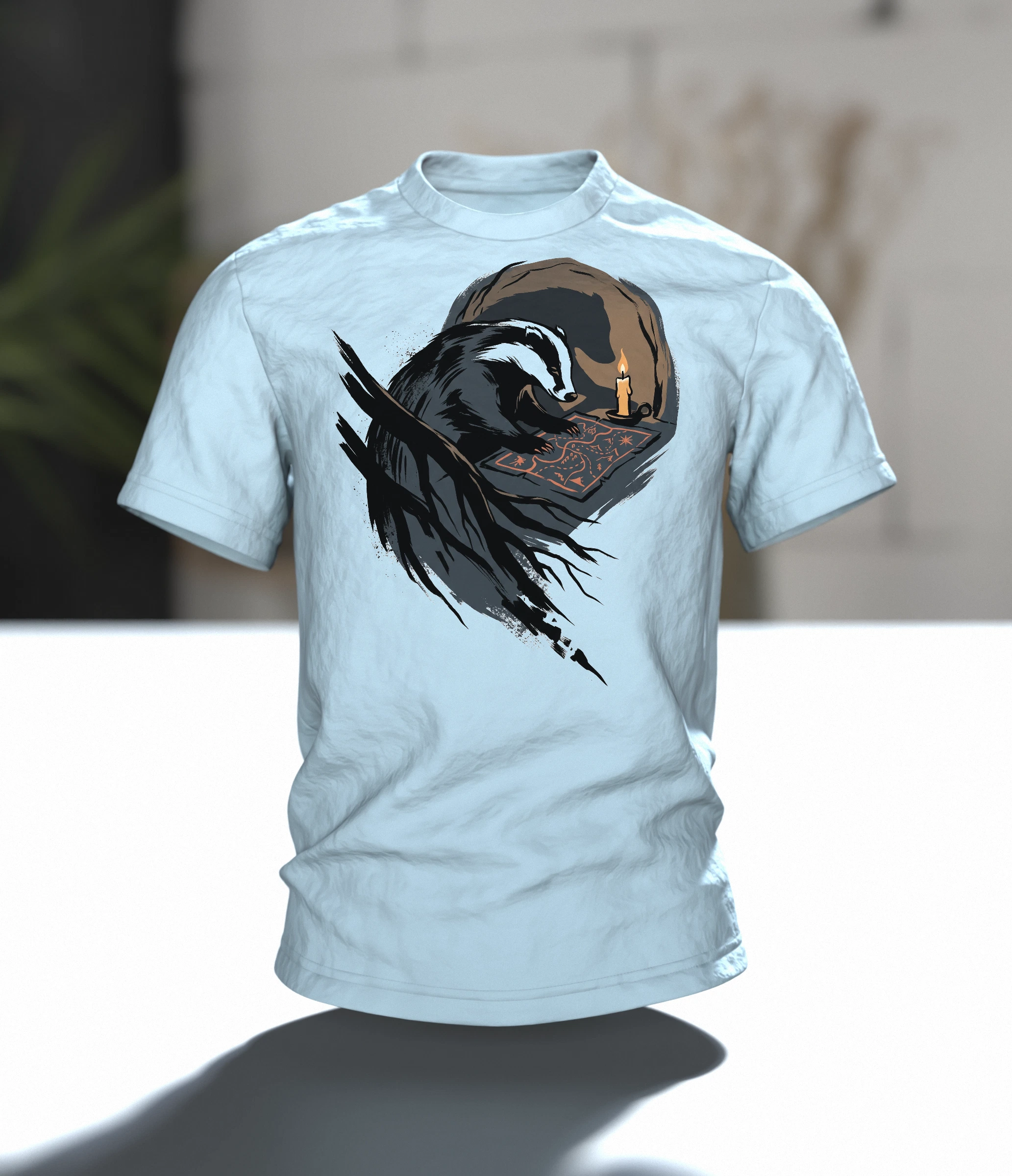 Dachs T-Shirt Sumi-e Waldtier Tusche Landkarte, Im Raum
