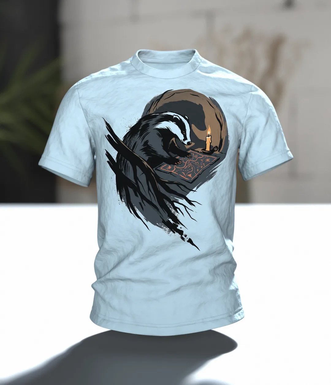 Dachs T-Shirt Sumi-e Waldtier Tusche Landkarte, Im Raum