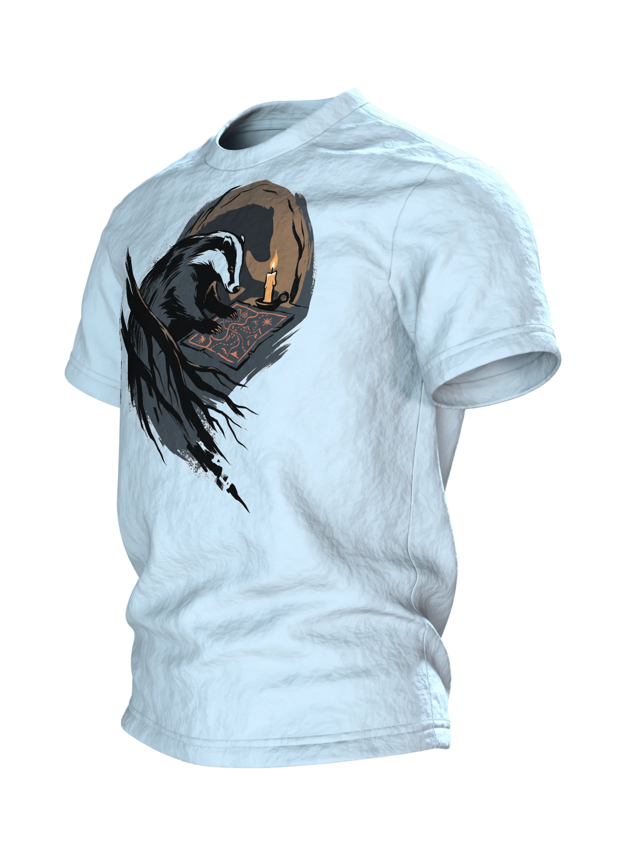 Dachs T-Shirt Sumi-e Waldtier Tusche Landkarte, Seitenansicht rechts