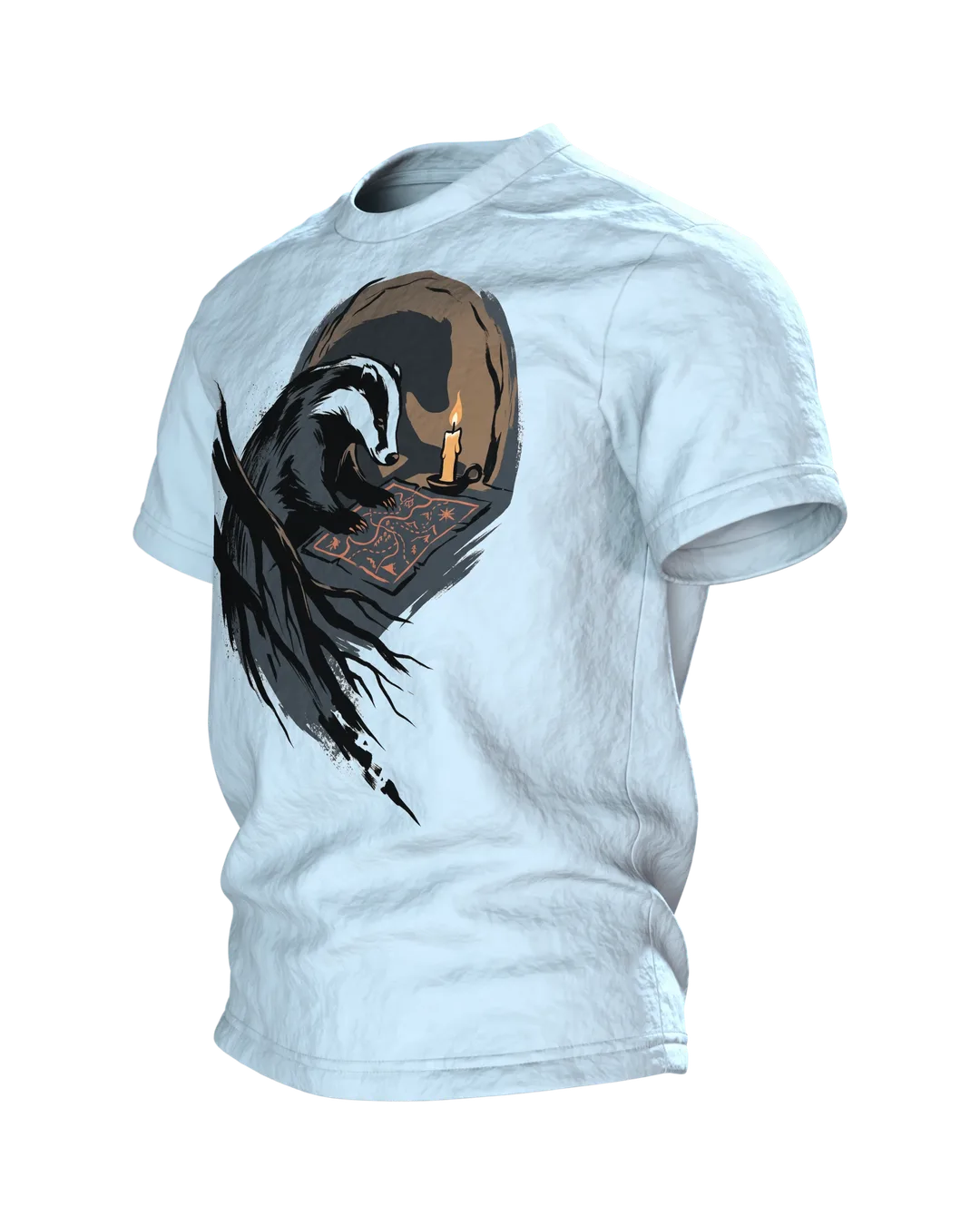 Dachs T-Shirt Sumi-e Waldtier Tusche Landkarte, Seitenansicht rechts