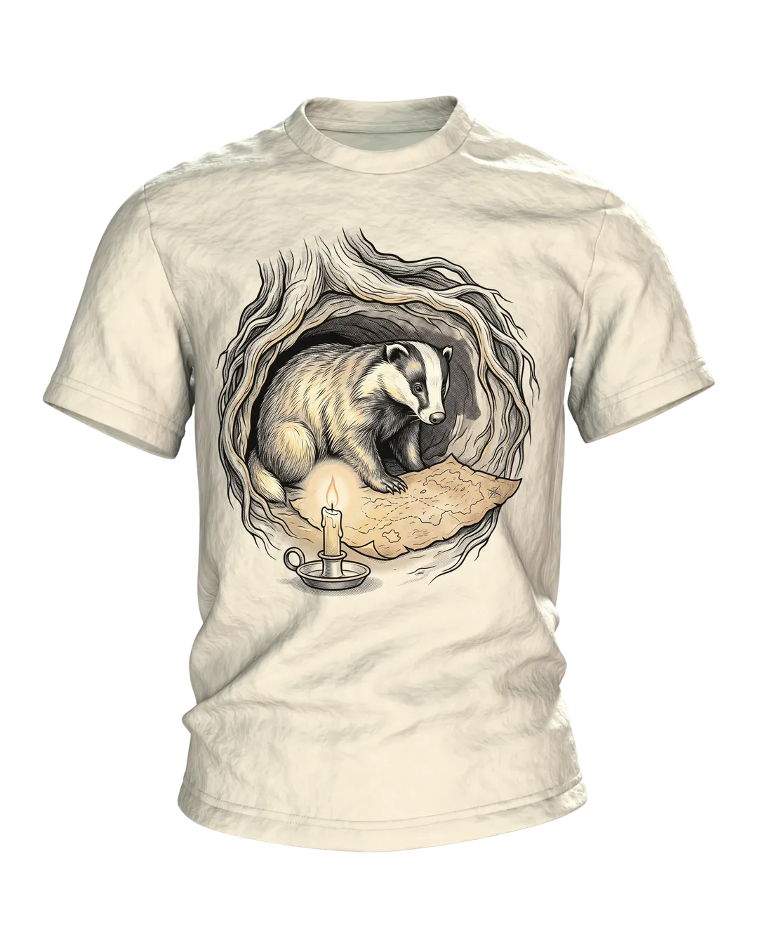 Dachs T-Shirt Erdbau Kerzenschein Schatzkarte Bilderbuch Illustration