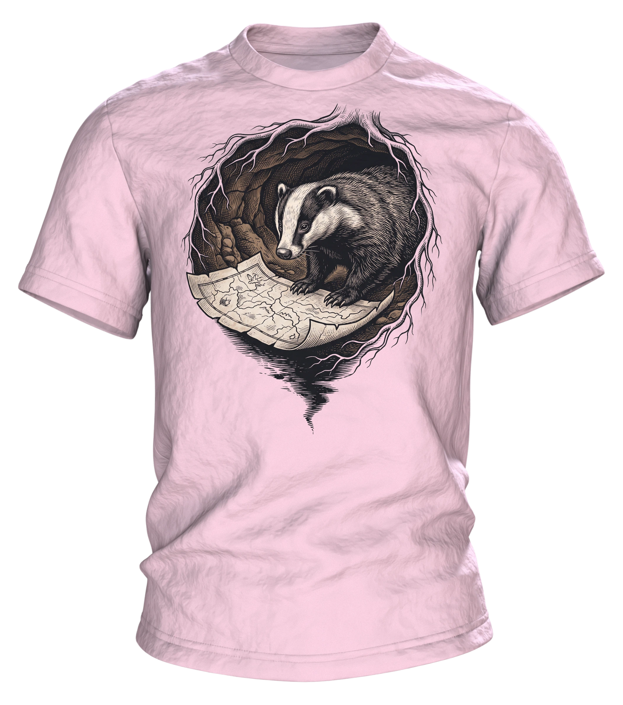 Dachs T-Shirt Holzschnitt Wildtier Naturkunde, Vorderseite