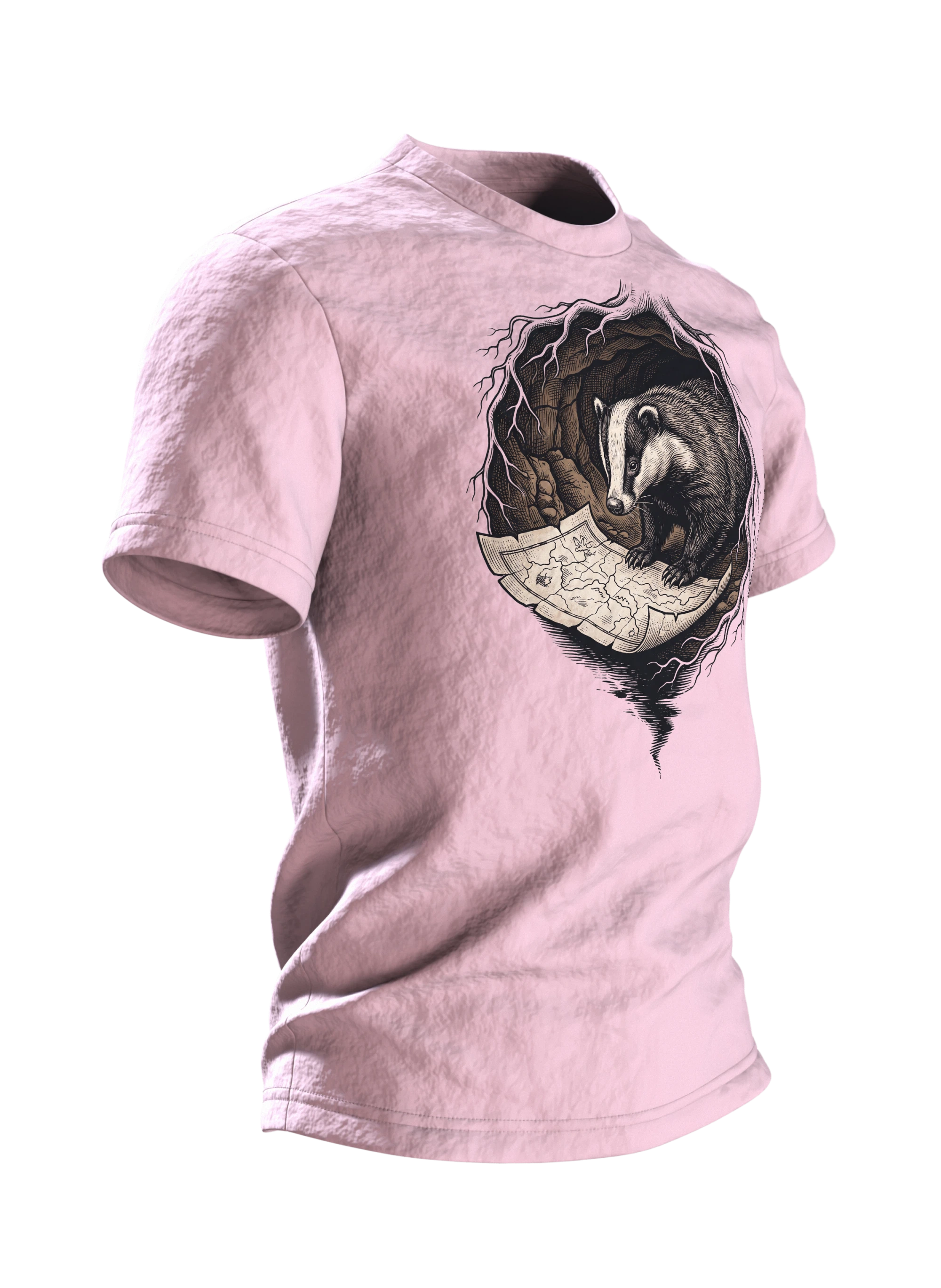 Dachs T-Shirt Holzschnitt Wildtier Naturkunde, Seitenansicht links