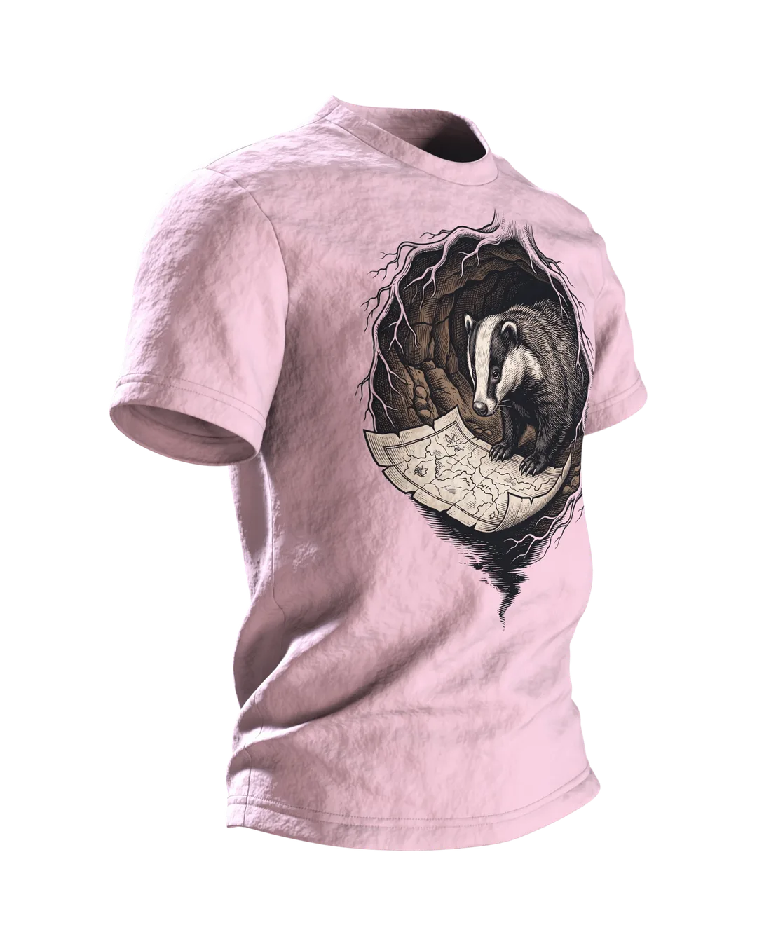 Dachs T-Shirt Holzschnitt Wildtier Naturkunde, Seitenansicht links