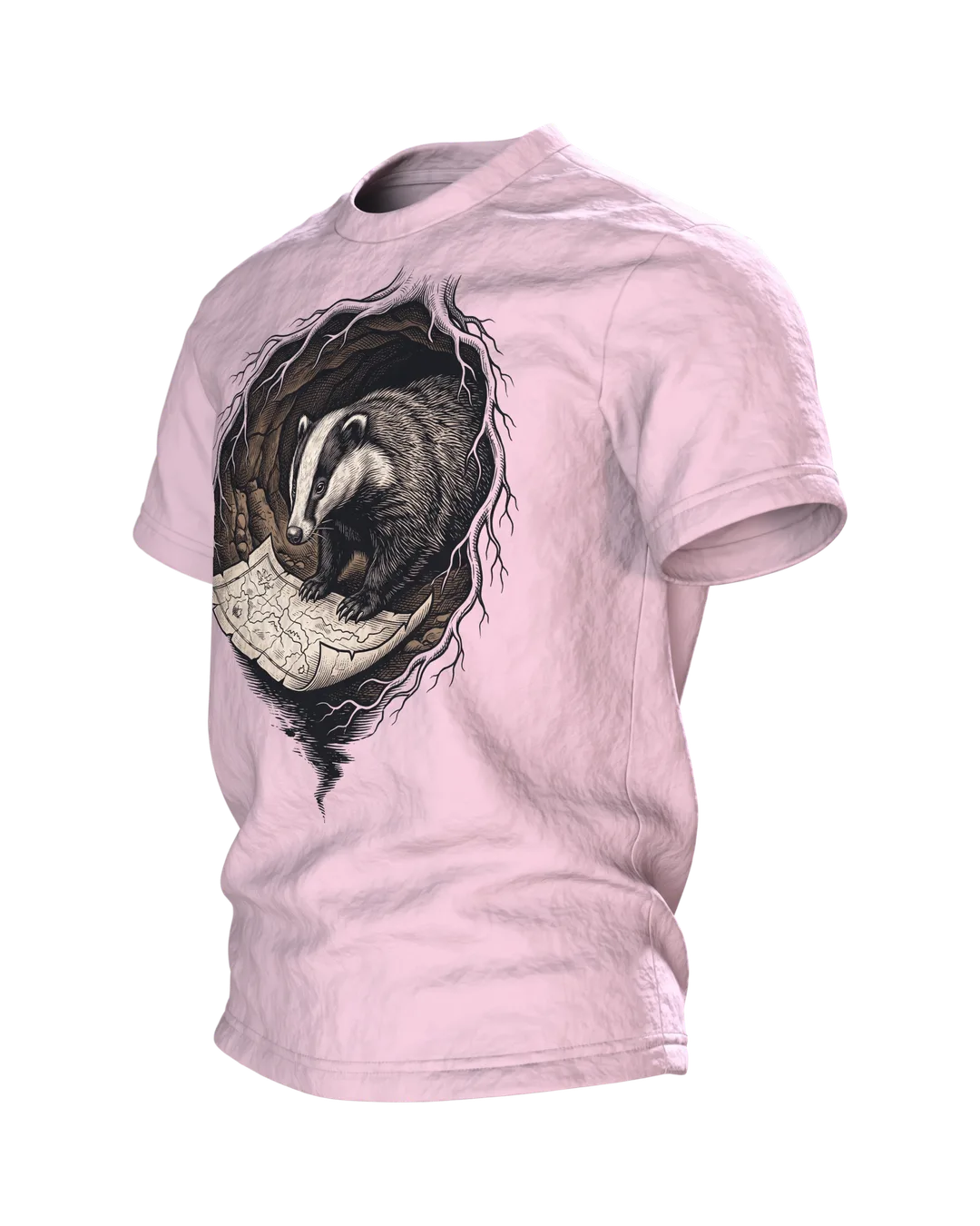 Dachs T-Shirt Holzschnitt Wildtier Naturkunde, Seitenansicht rechts