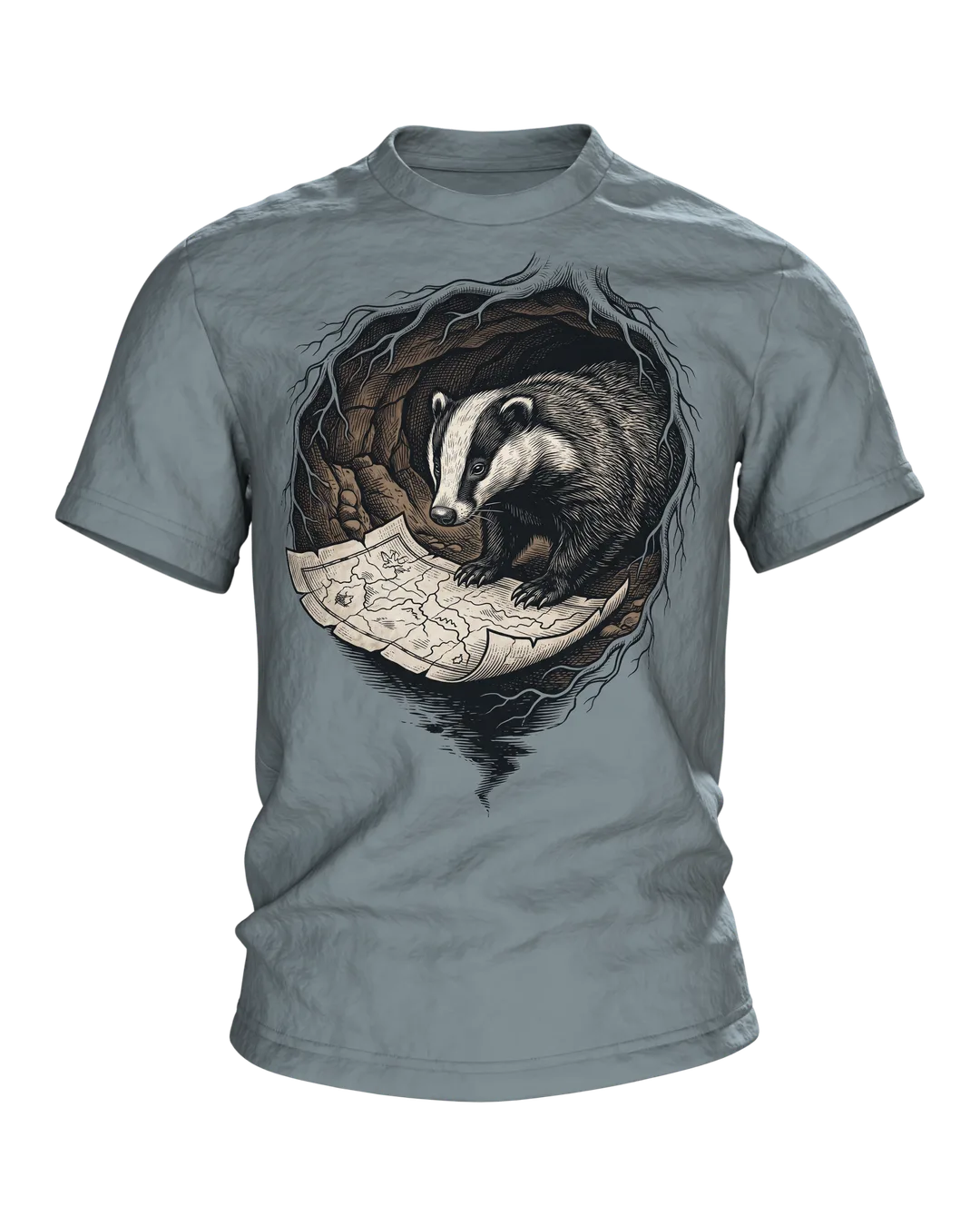 Badger T-shirt Woodcut Wildlife Natural History