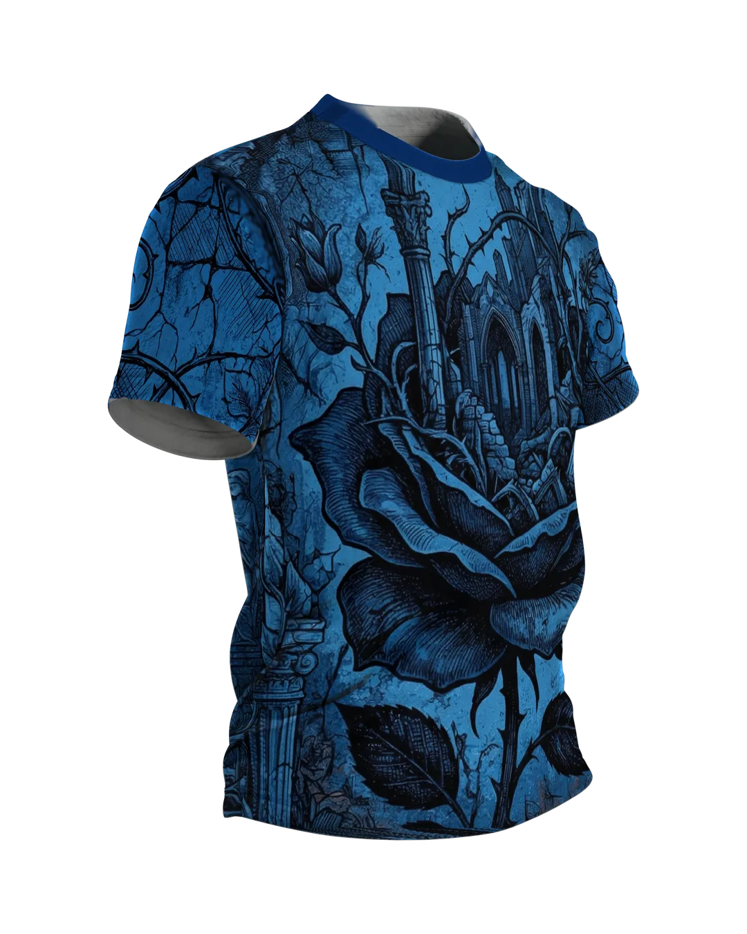 Rose Rundum-Shirt: Florales Illustrationsdesign, Seitenansicht links
