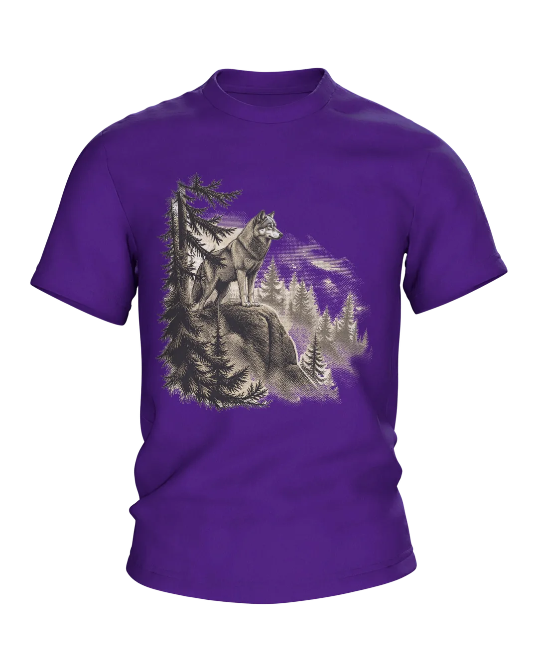 Vintage Wolf T-Shirt: Wolf on the Rock Above the Forest