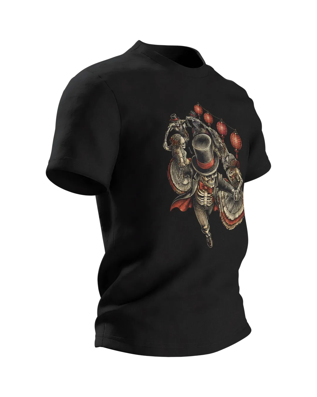 Totentanz T-Shirt: Lampion-Ball der Skelette, Seitenansicht links