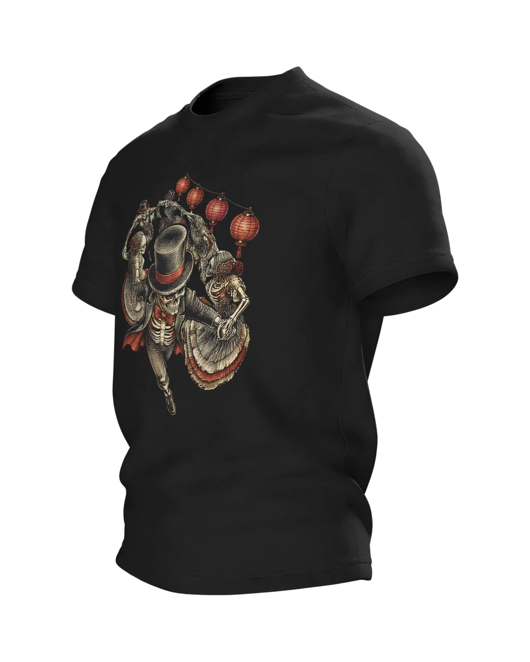 Totentanz T-Shirt: Lampion-Ball der Skelette, Seitenansicht rechts